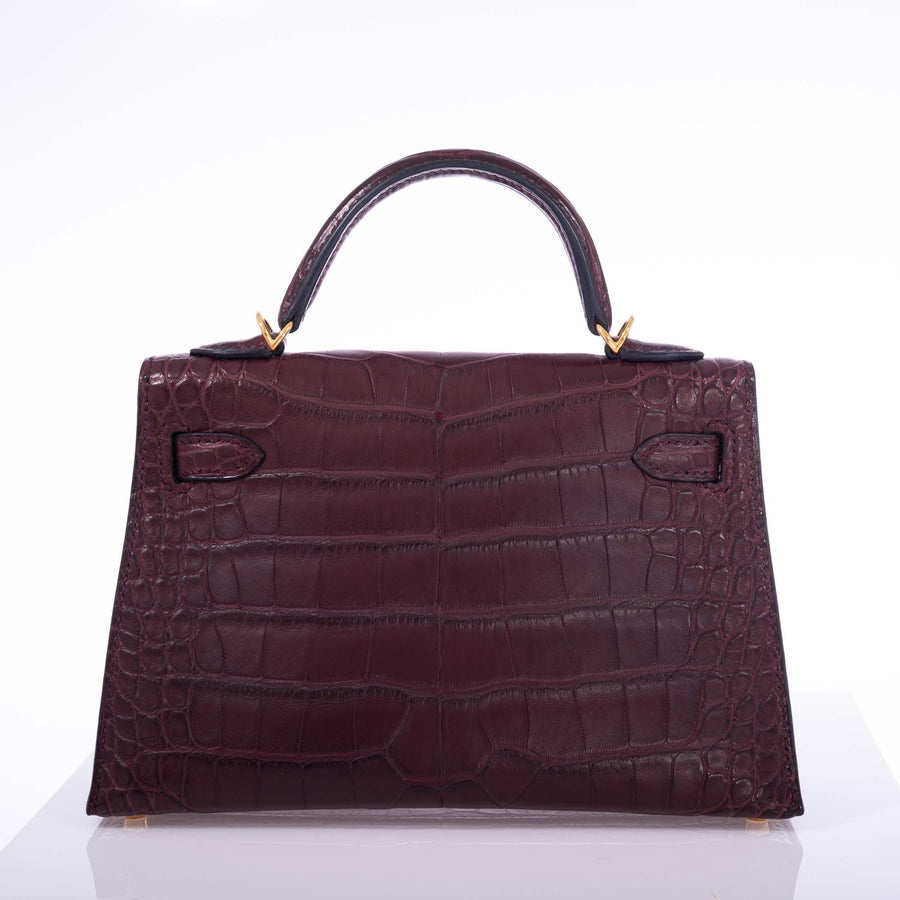 Hermès Mini Kelly II Bordeaux Matte Alligator Mississippiensis Gold Hardware