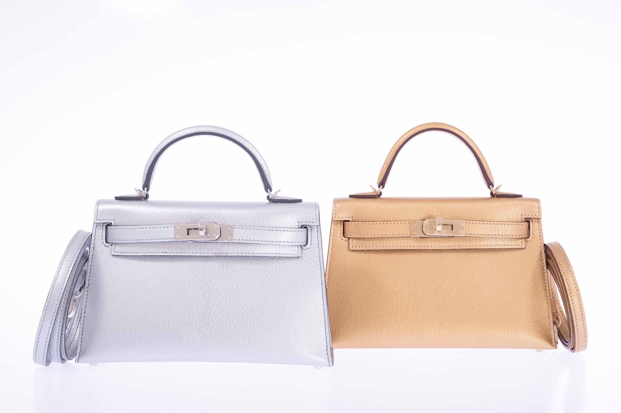 Hermès Mini Kelly II Sellier Argent Chèvre Chamkilight Palladium Hardware
