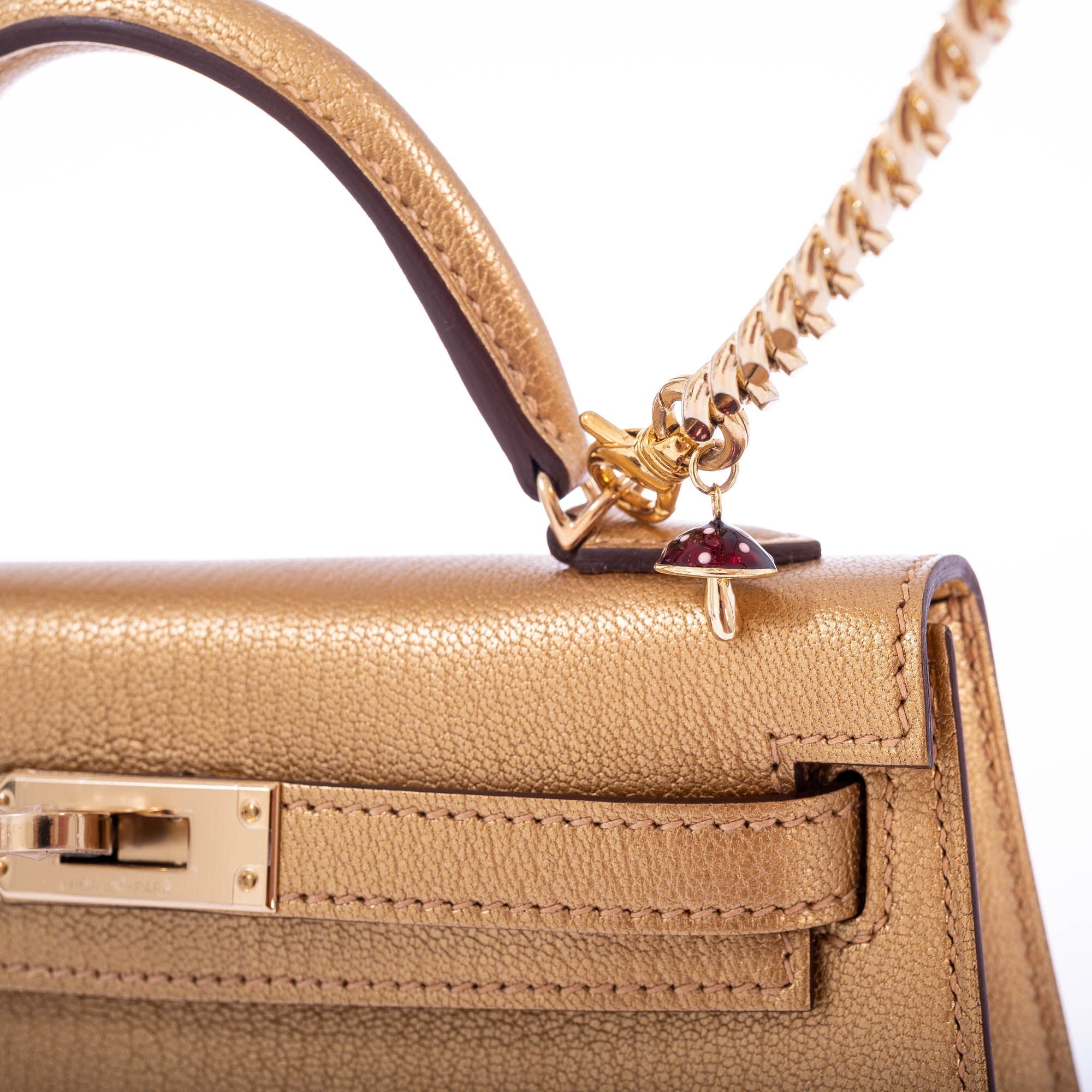 Hermès Mini Kelly II Sellier Doré Chèvre Chamkilight Gold Hardware