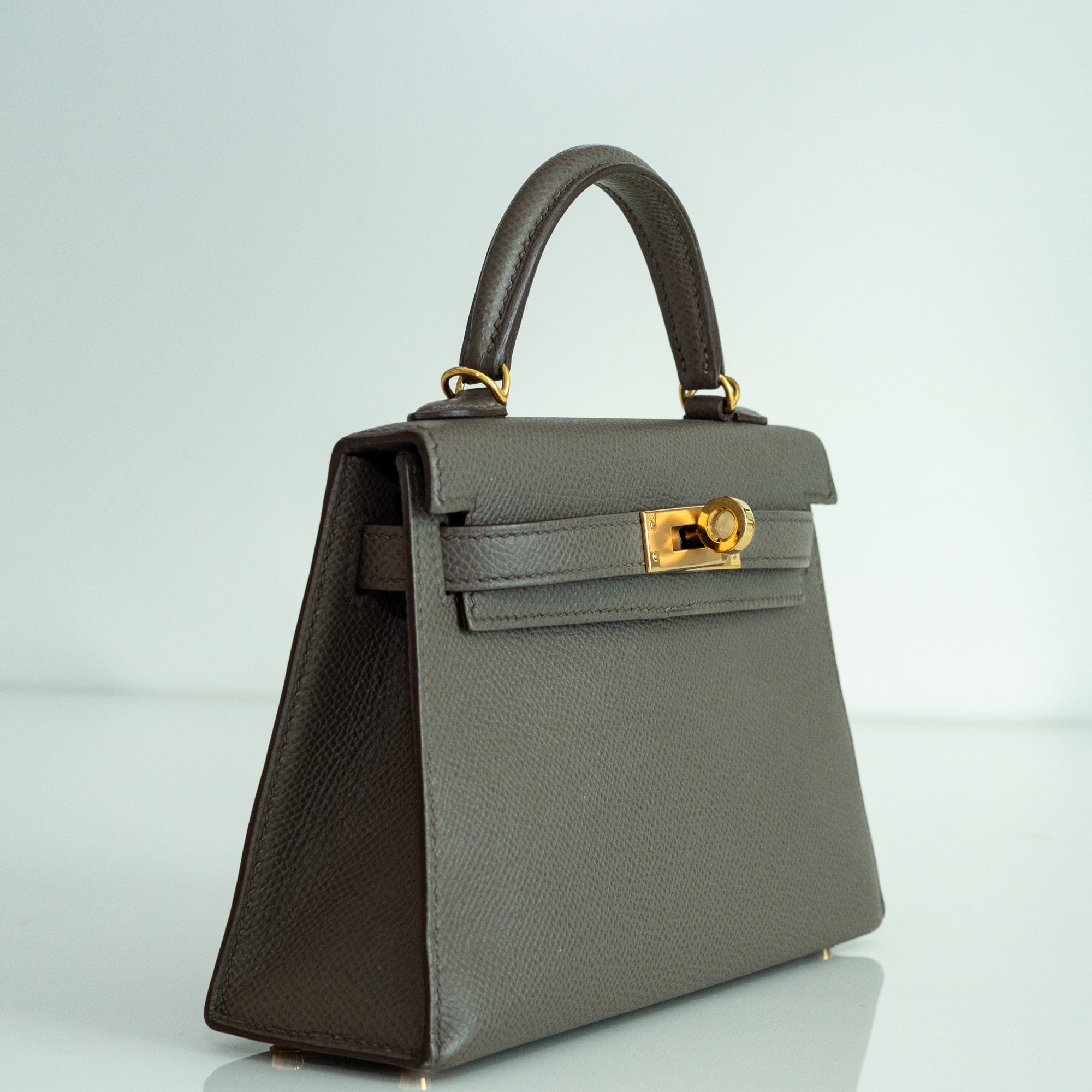 Hermès Mini Kelly II Sellier Etain Epsom Gold Hardware