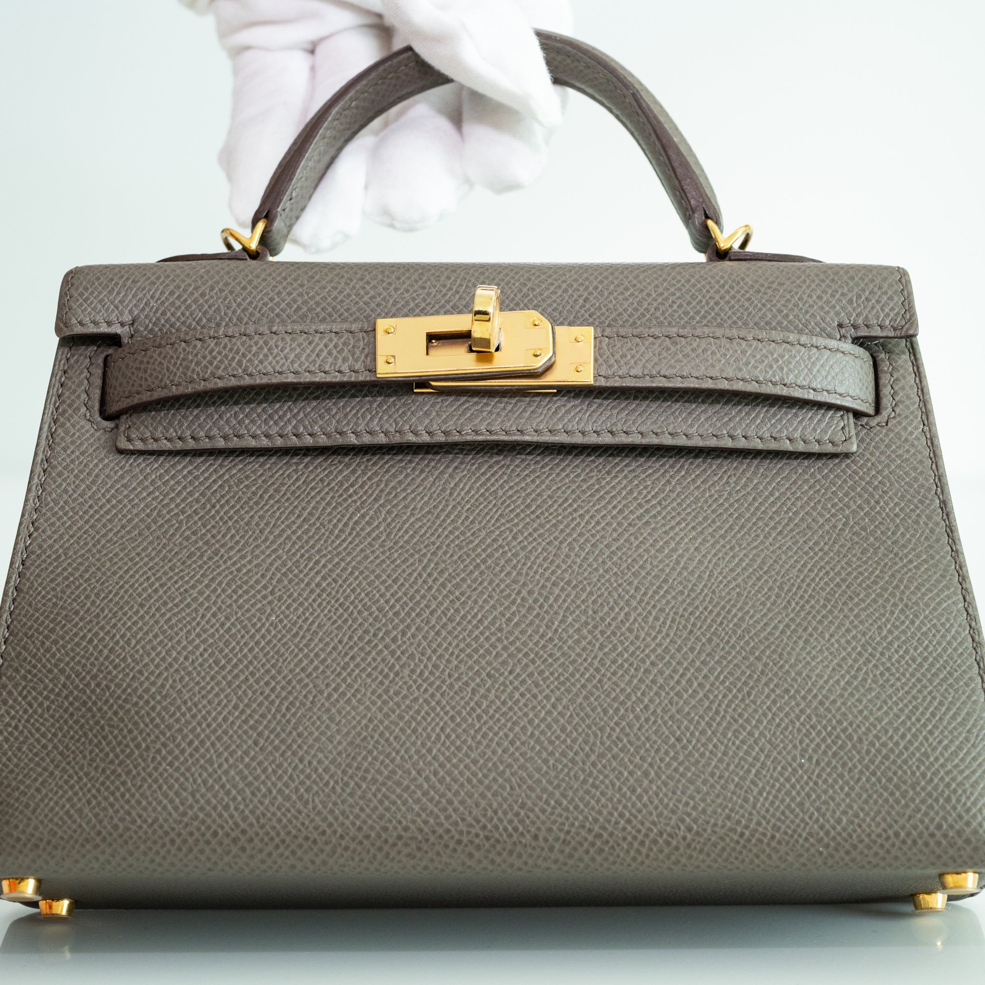 Hermès Mini Kelly II Sellier Etain Epsom Gold Hardware
