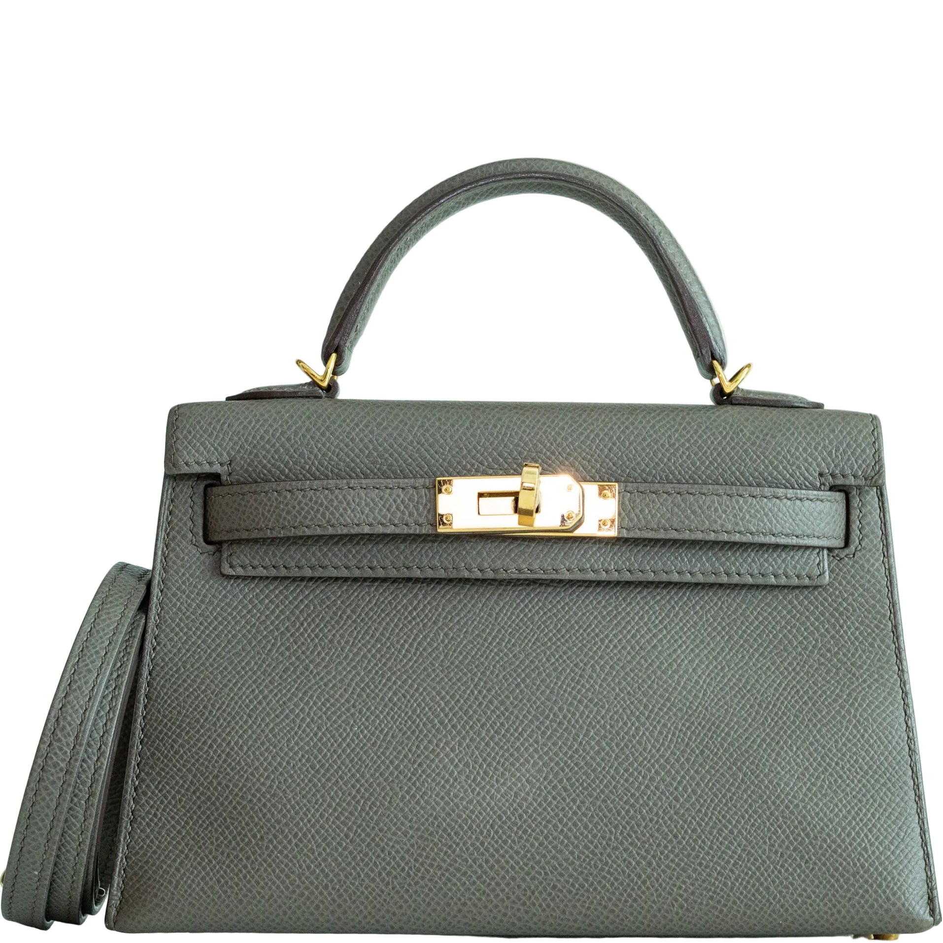 Hermès Mini Kelly II Sellier Etain Epsom Gold Hardware