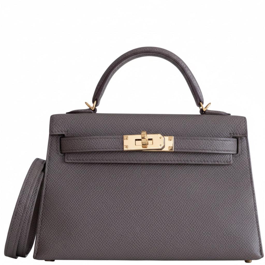 Hermès Mini Kelly II Sellier Etain Epsom Gold Hardware
