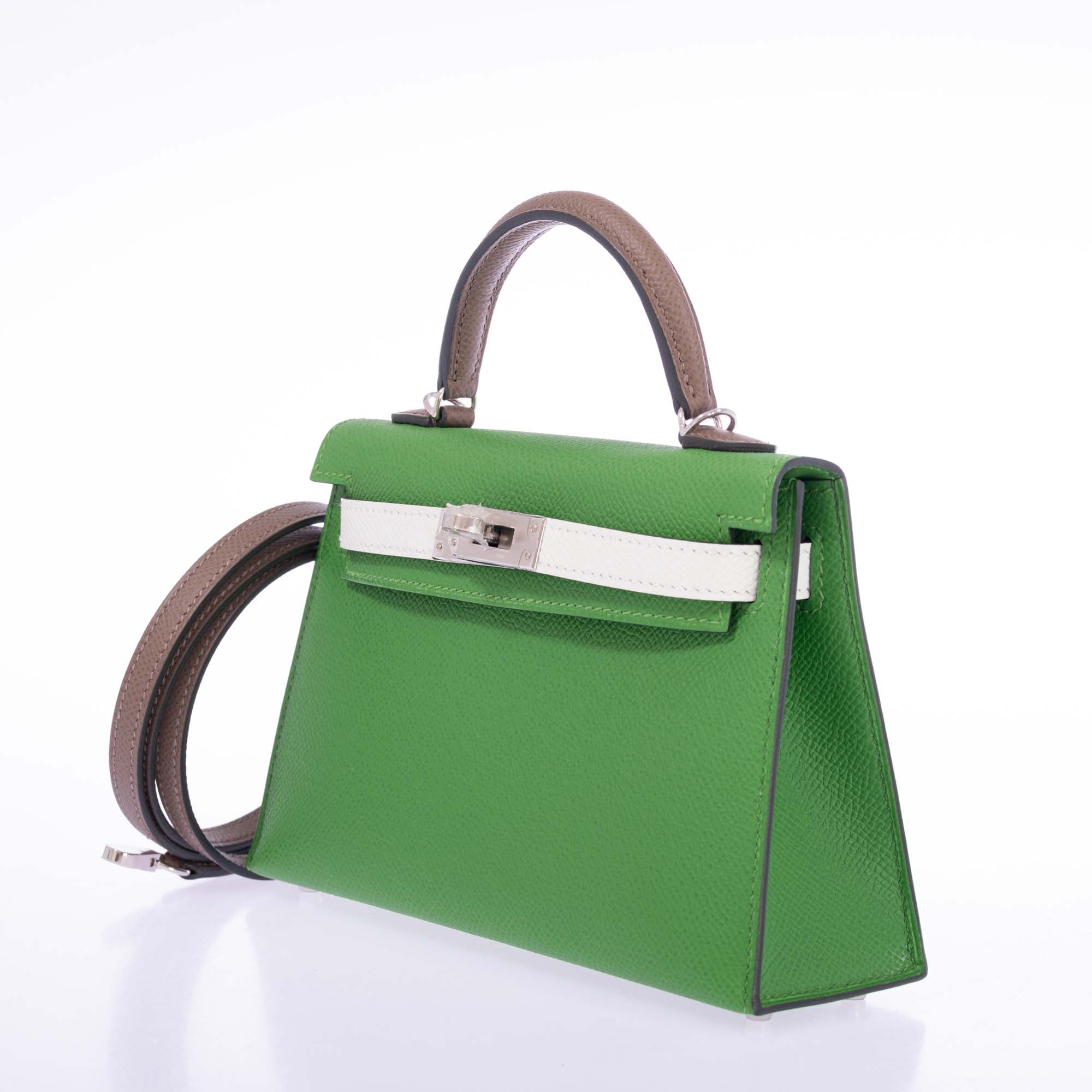 Hermès Mini Kelly II Tri-Color Vert Yucca, Vert Fizz and Étoupe Epsom Palladium Hardware