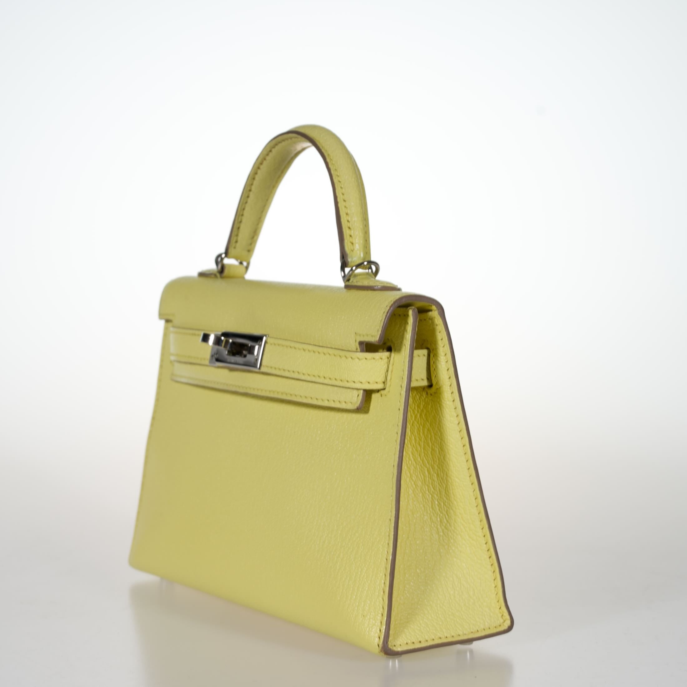 Hermès Mini Kelly Sellier 20 Limoncello Chevre with Palladium Hardware