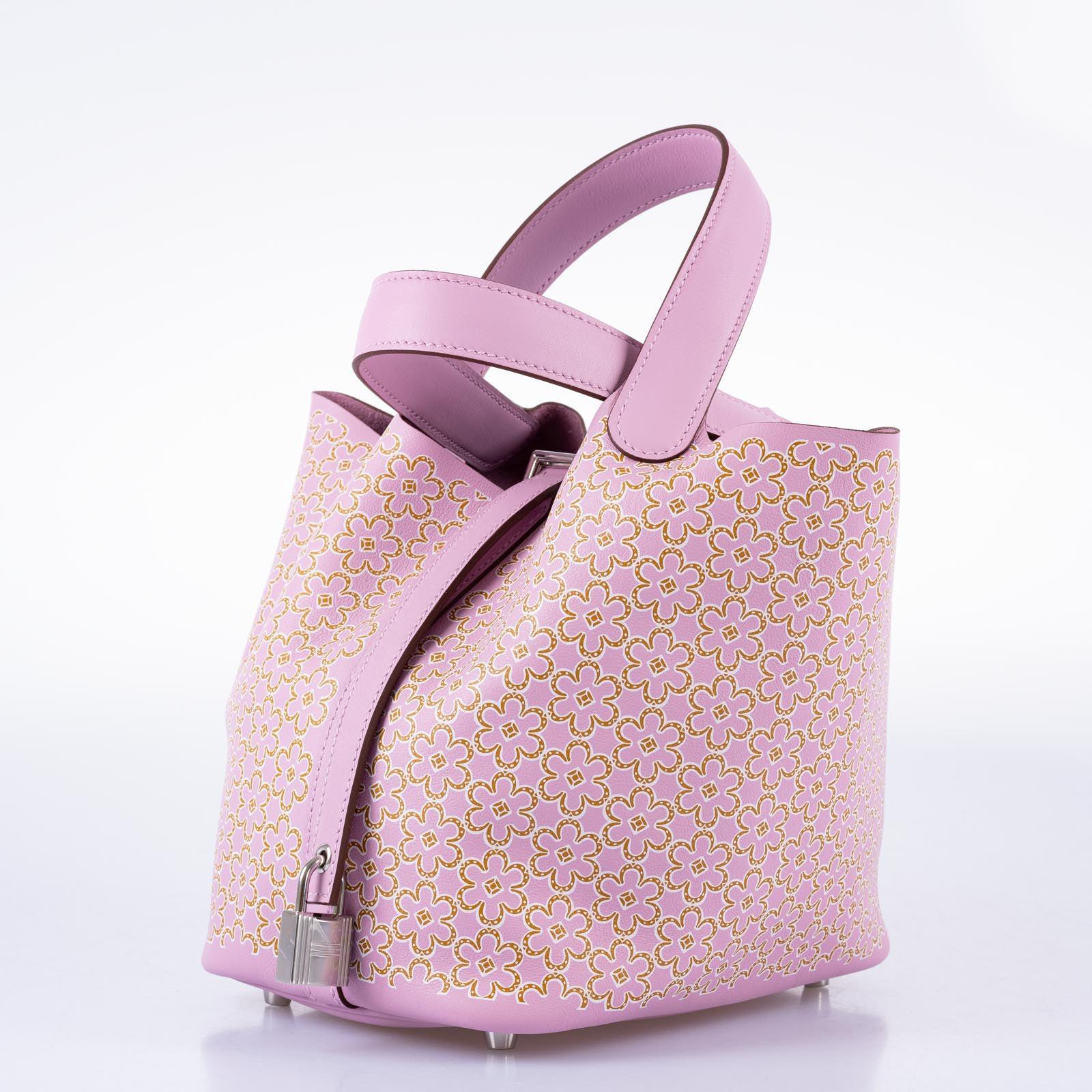 Hermès Mini Lucky Daisy Picotin Lock 18 Mauve Sylvestre Swift Palladium Hardware