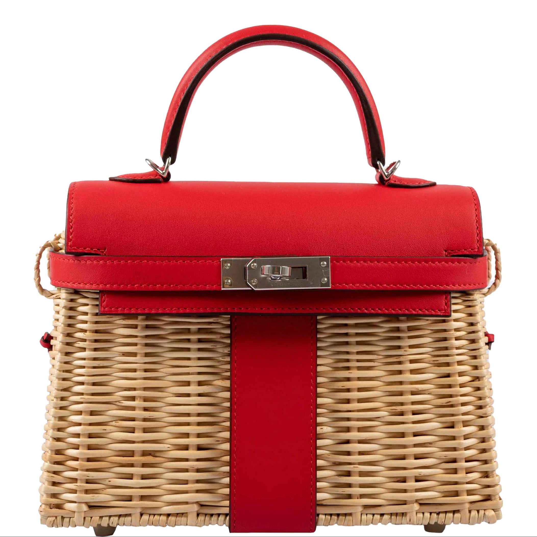Hermès Mini Picnic Kelly 20 Rouge de Coeur Swift and Osier Wicker Palladium Hardware