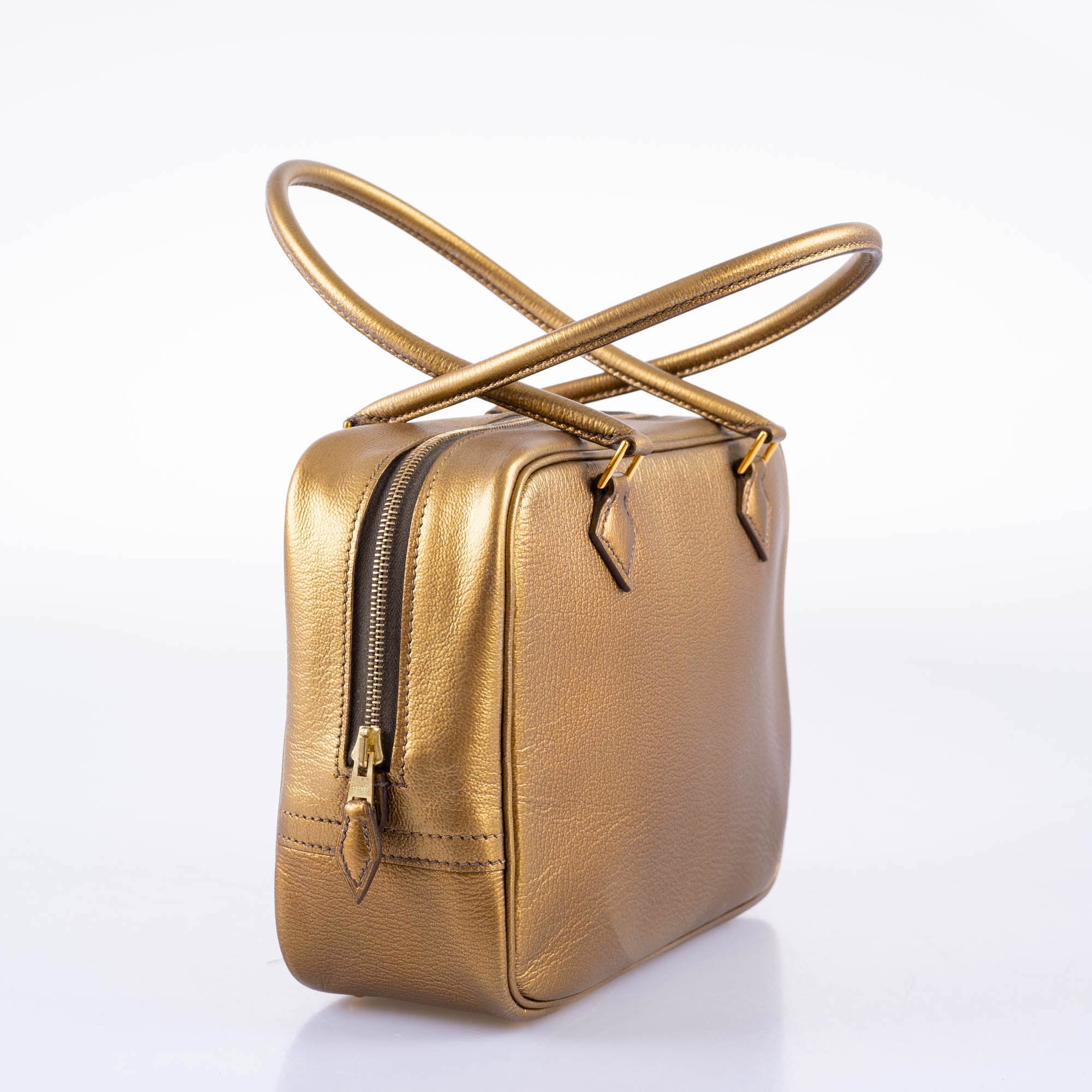 Hermès Mini Plume 20 Metallic Dark Gold Chevre Gold Hardware