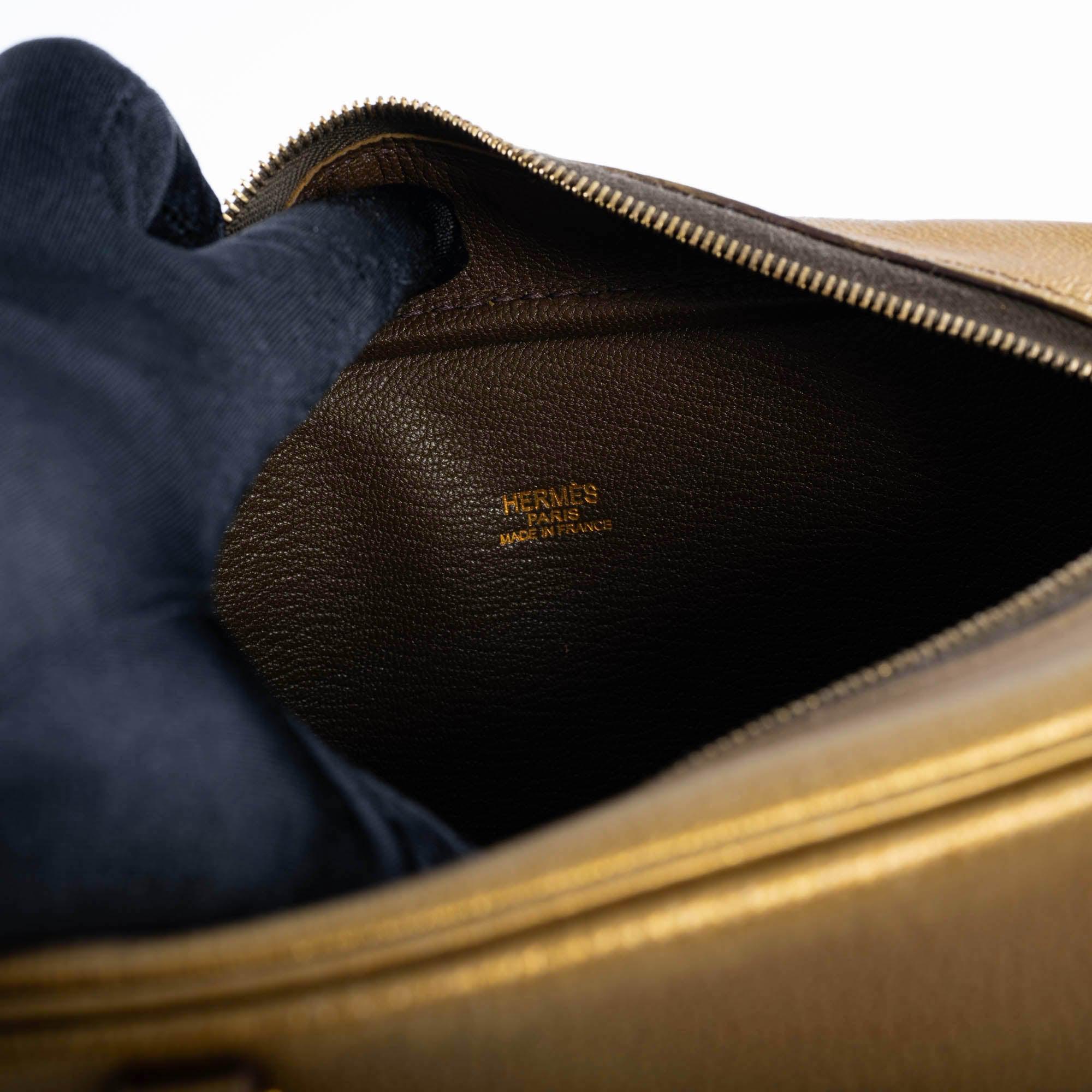 Hermès Mini Plume 20 Metallic Dark Gold Chevre Gold Hardware