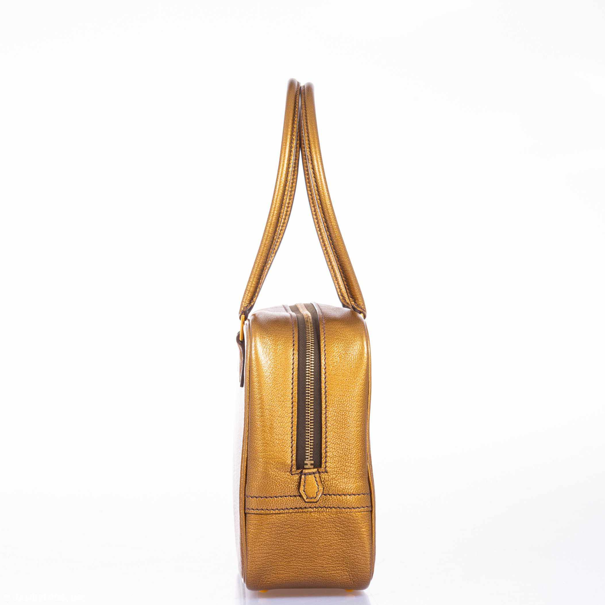 Hermès Mini Plume 20 Metallic Dark Gold Chevre Gold Hardware
