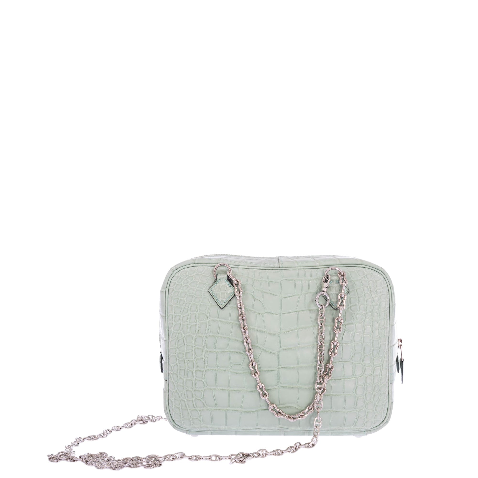 Hermès Mini Plume Chaine Matte Alligator Vert D'eau Palladium