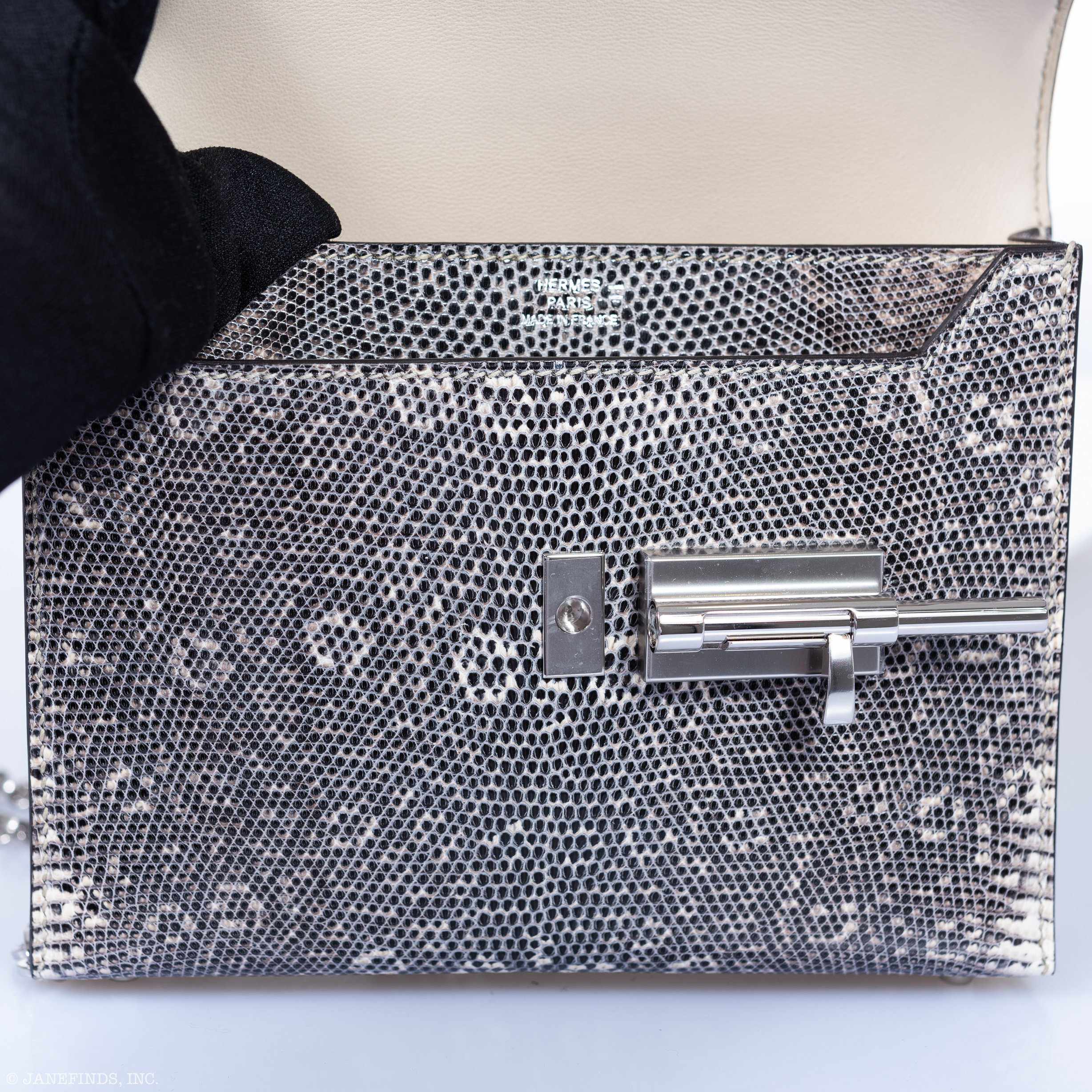 Hermès Mini Verrou Chain 18 Ombre Lizard Palladium Hardware