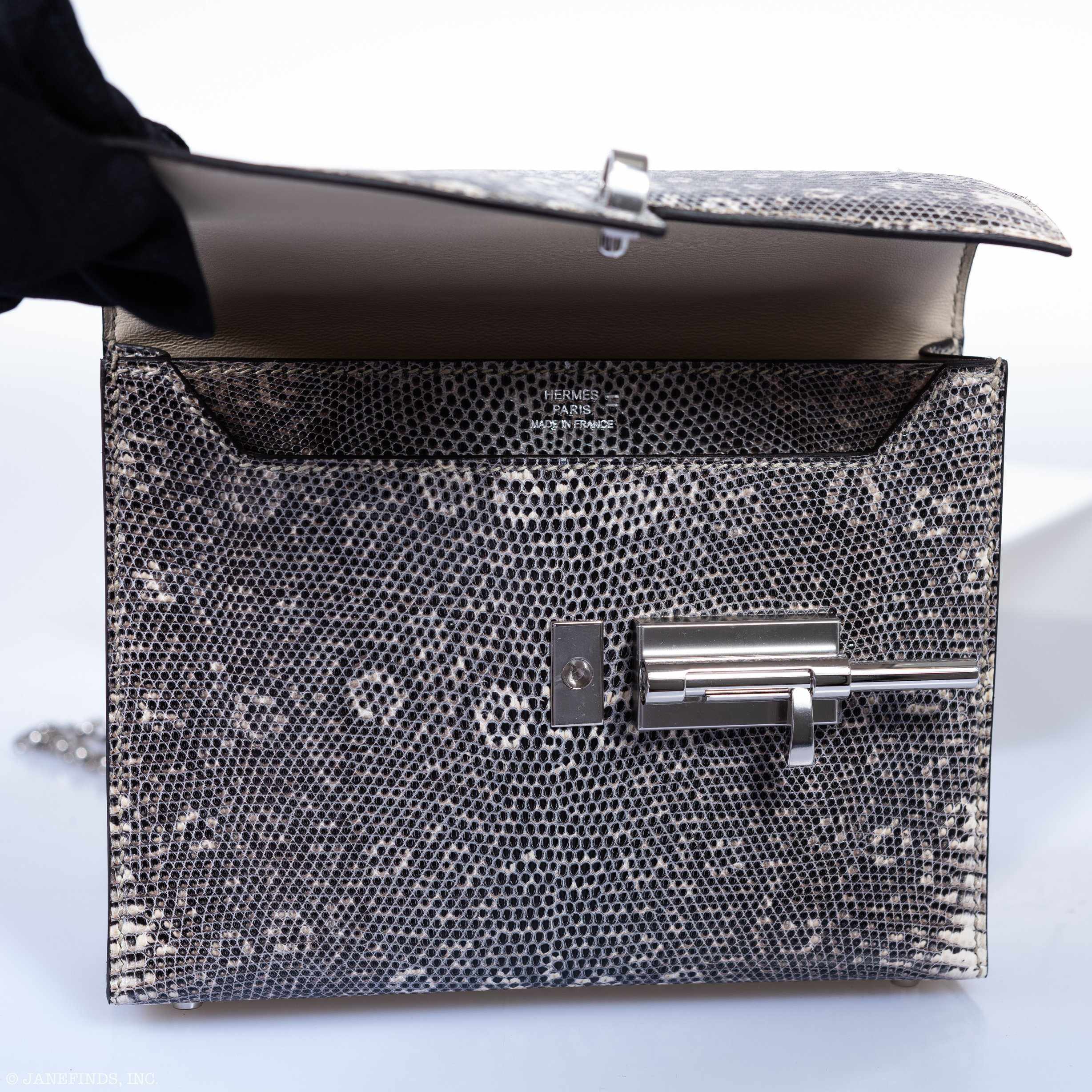 Hermès Mini Verrou Chain 18 Ombre Lizard Palladium Hardware