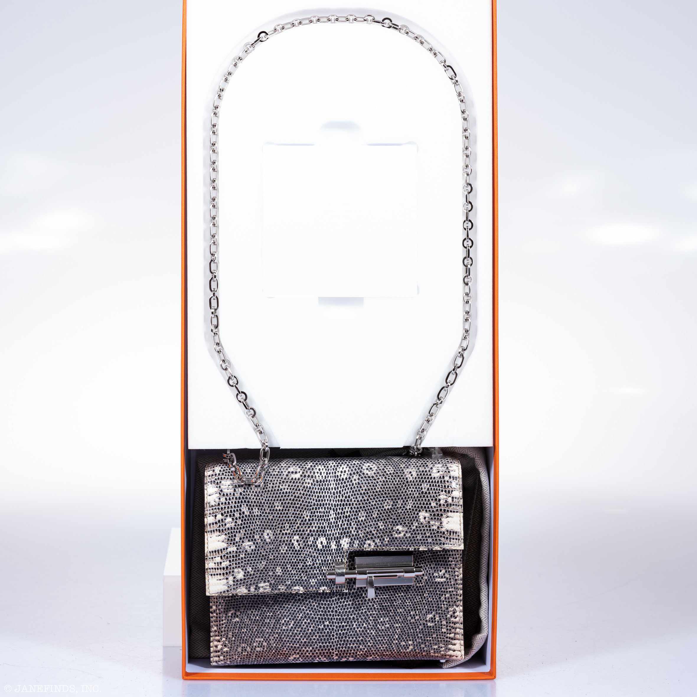 Hermès Mini Verrou Chain 18 Ombre Lizard Palladium Hardware
