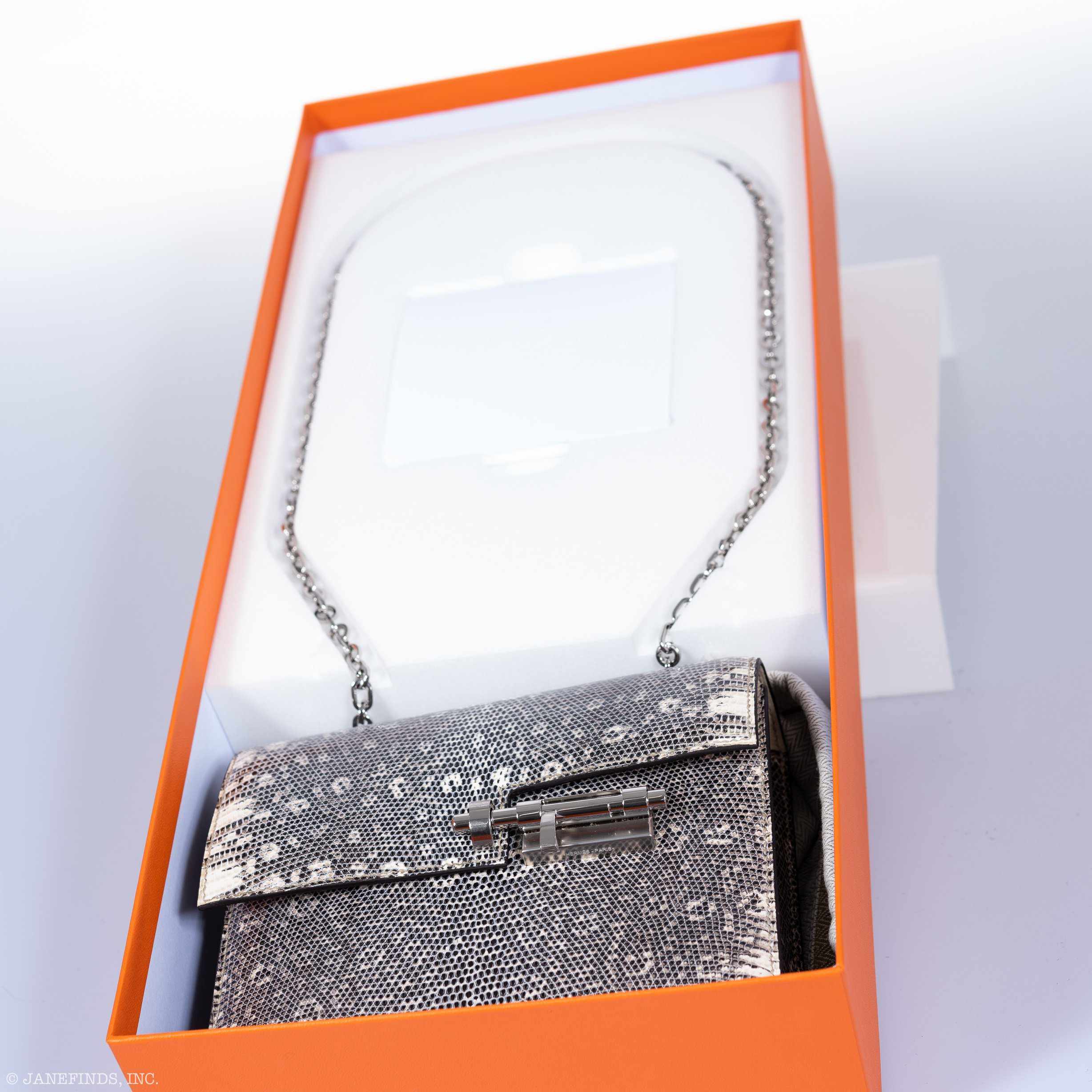 Hermès Mini Verrou Chain 18 Ombre Lizard Palladium Hardware