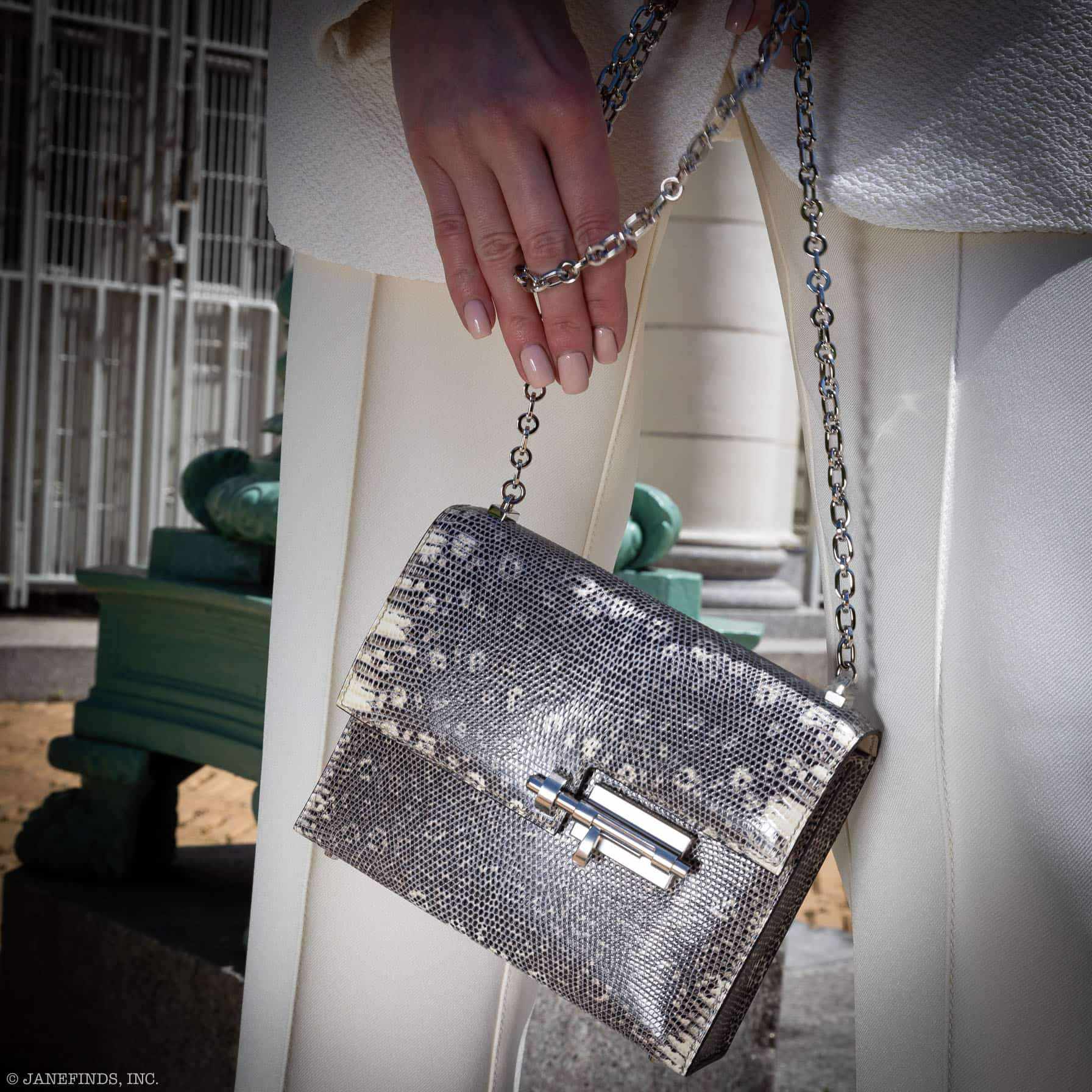Hermès Mini Verrou Chain 18 Ombre Lizard Palladium Hardware
