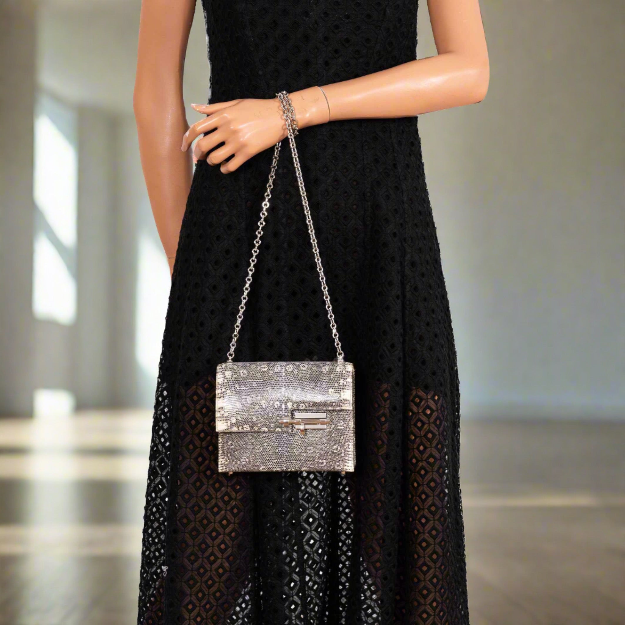 Hermès Mini Verrou Chain 18 Ombre Lizard Palladium Hardware