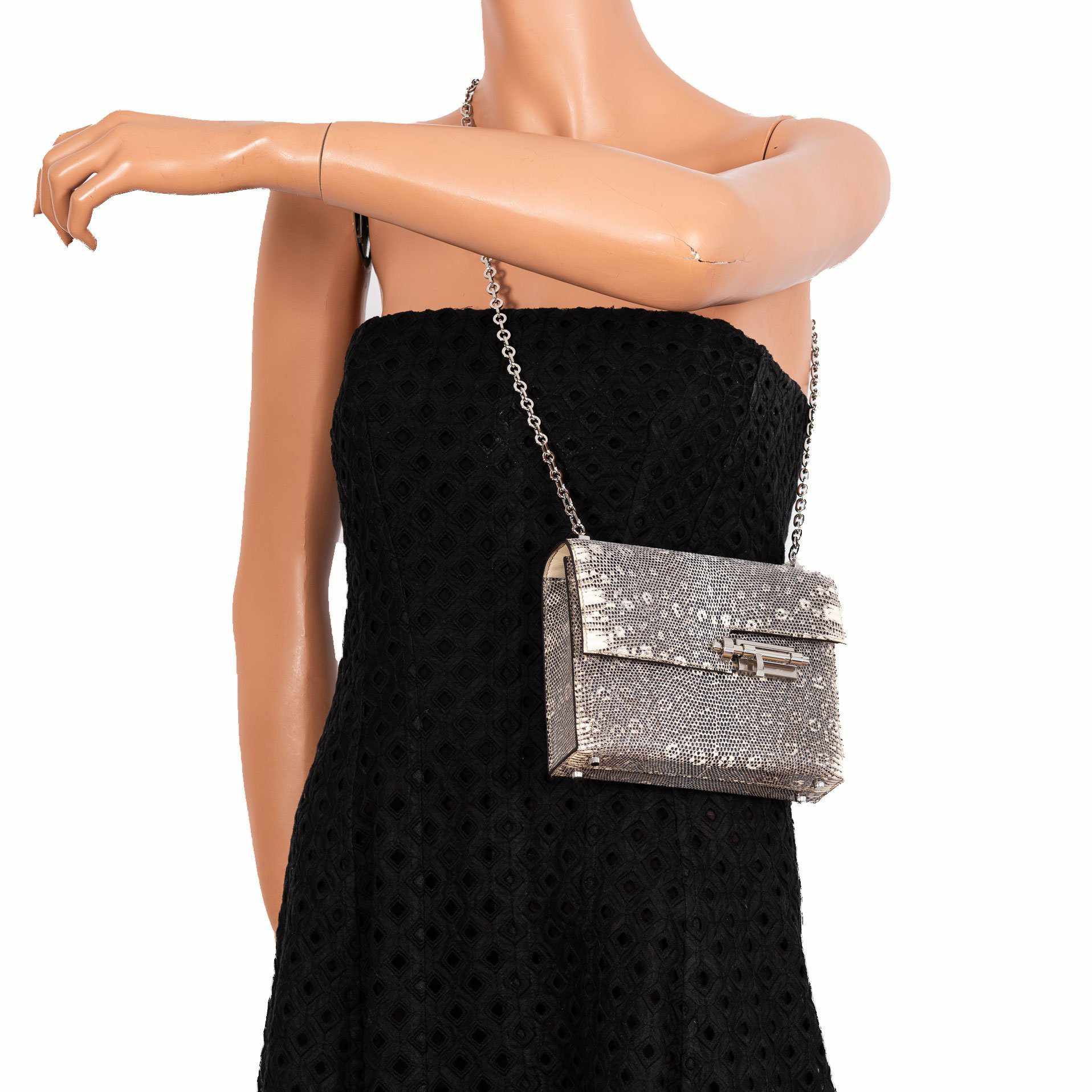Hermès Mini Verrou Chain 18 Ombre Lizard Palladium Hardware