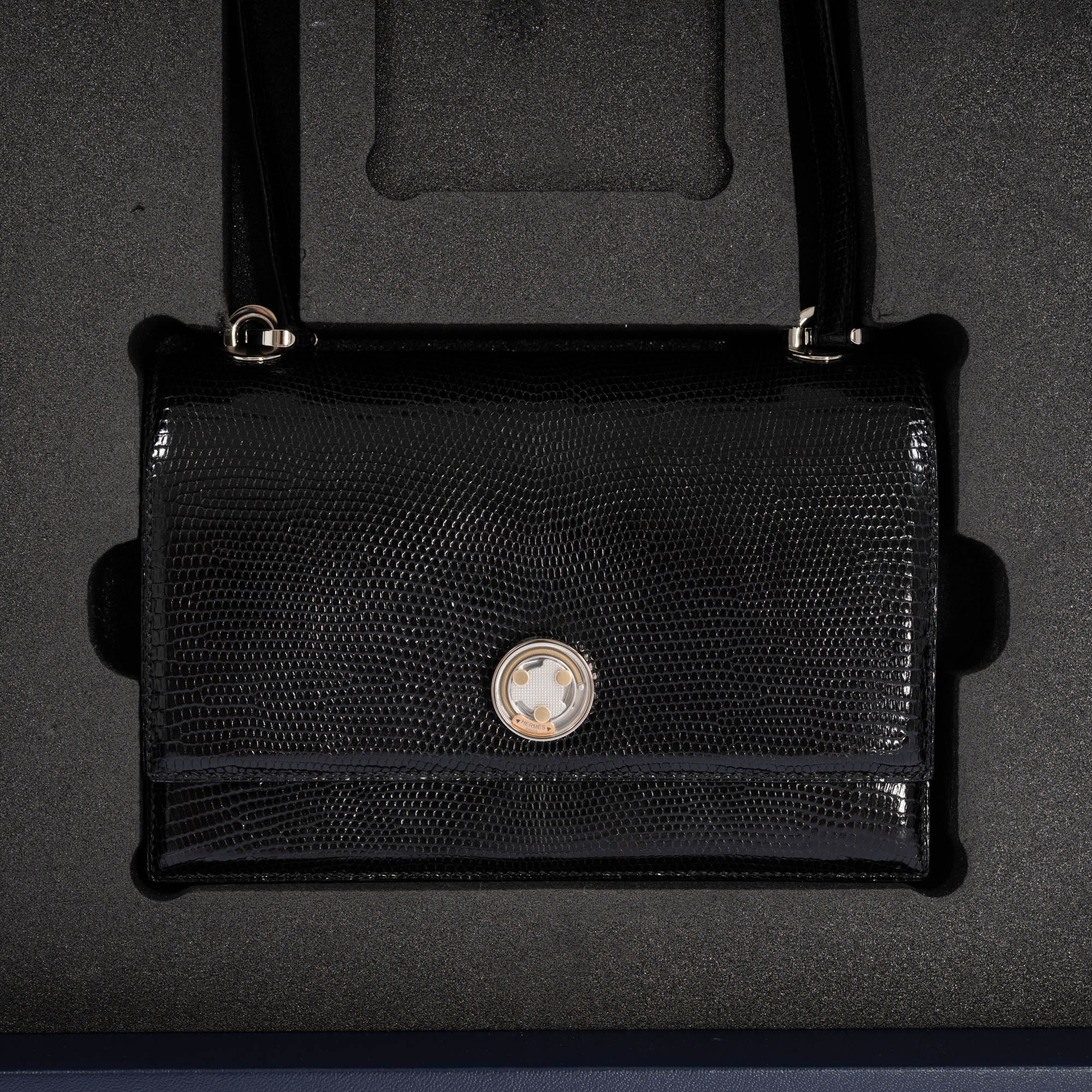Hermès Minuit au Faubourg 20 Noir Lizard Palladium Hardware