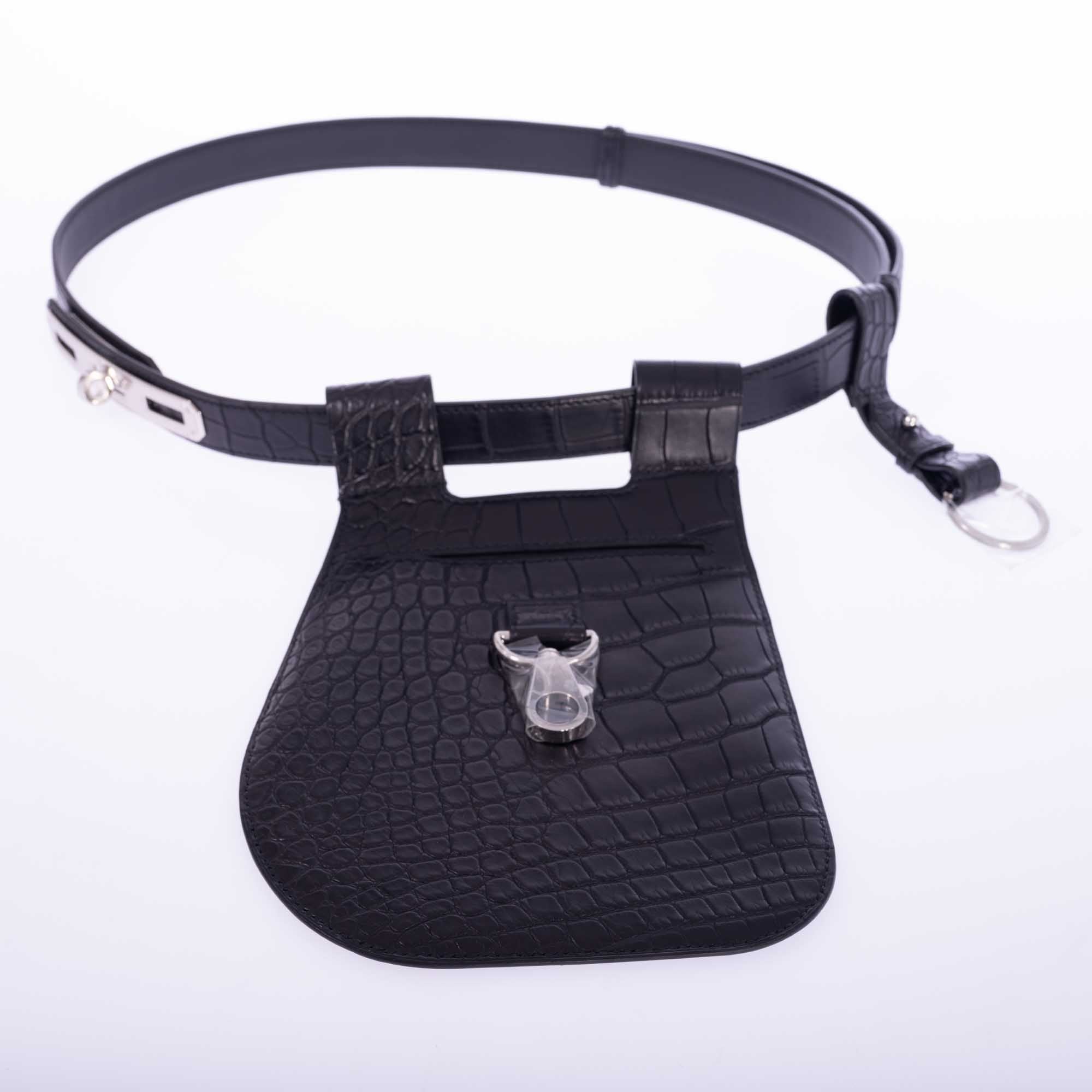 Hermès O'Kelly Move 24 Belt Noir Matte Alligator Mississippiensis Palladium Hardware