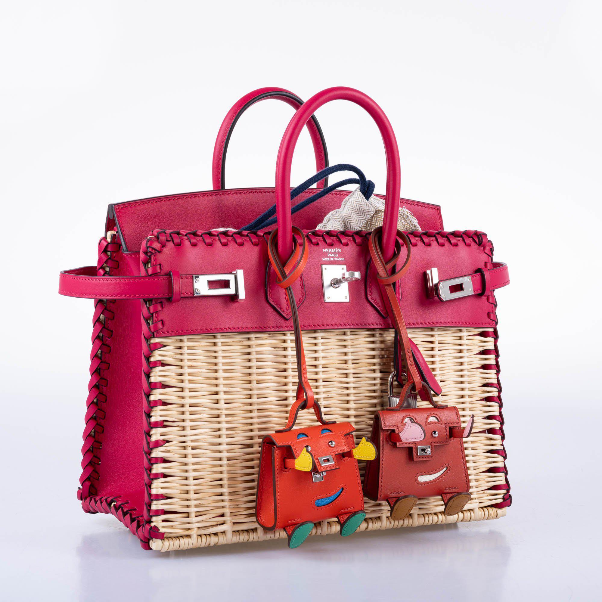 Hermès Picnic Birkin 25 Framboise Swift and Osier Wicker Palladium Hardware