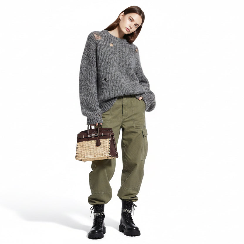 Hermès Picnic Birkin 25 Osier Wicker & Rouge Swift with Palladium Hardware