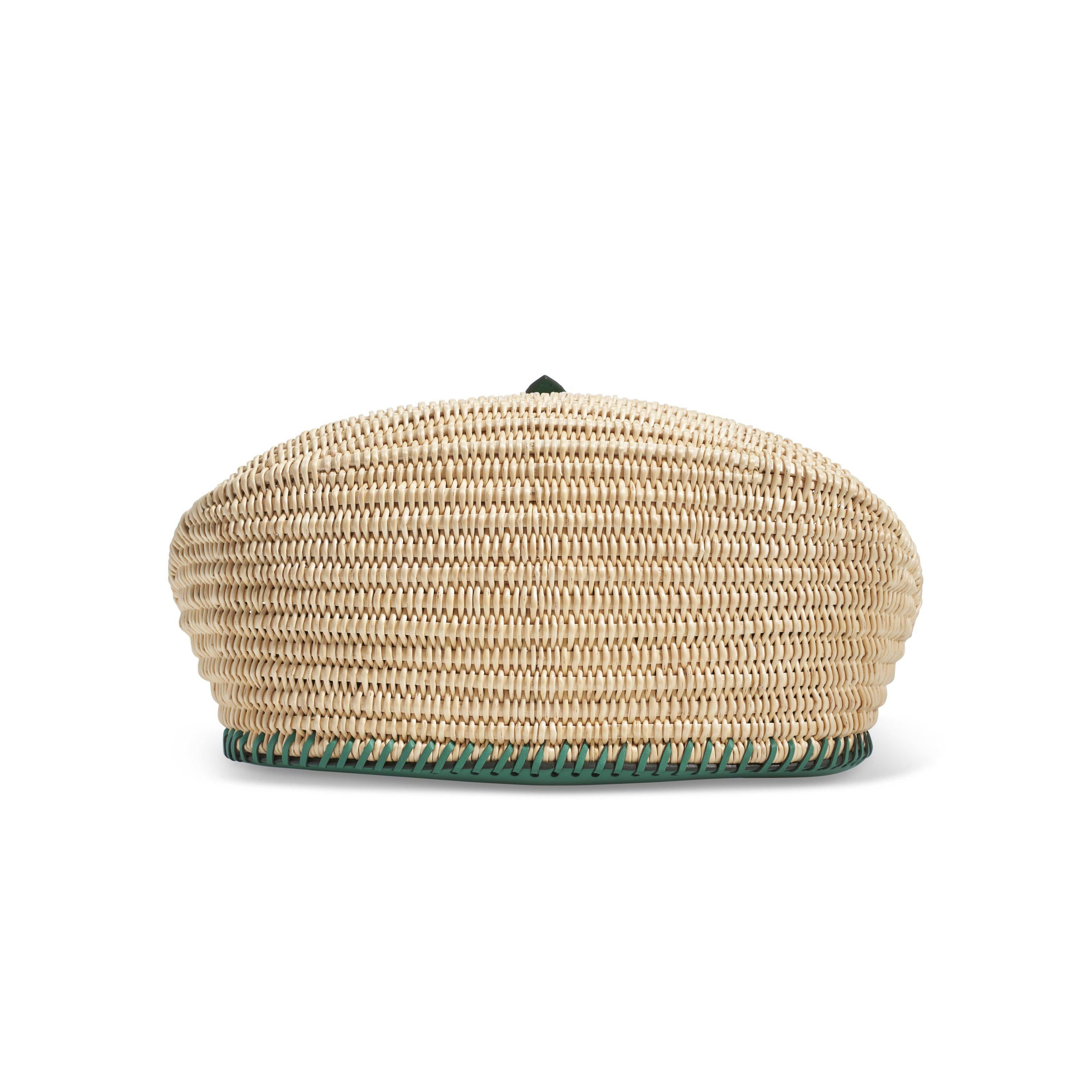 Hermès Picnic Fish Basket Vert Vertigo Swift and Osier Wicker Palladium Hardware