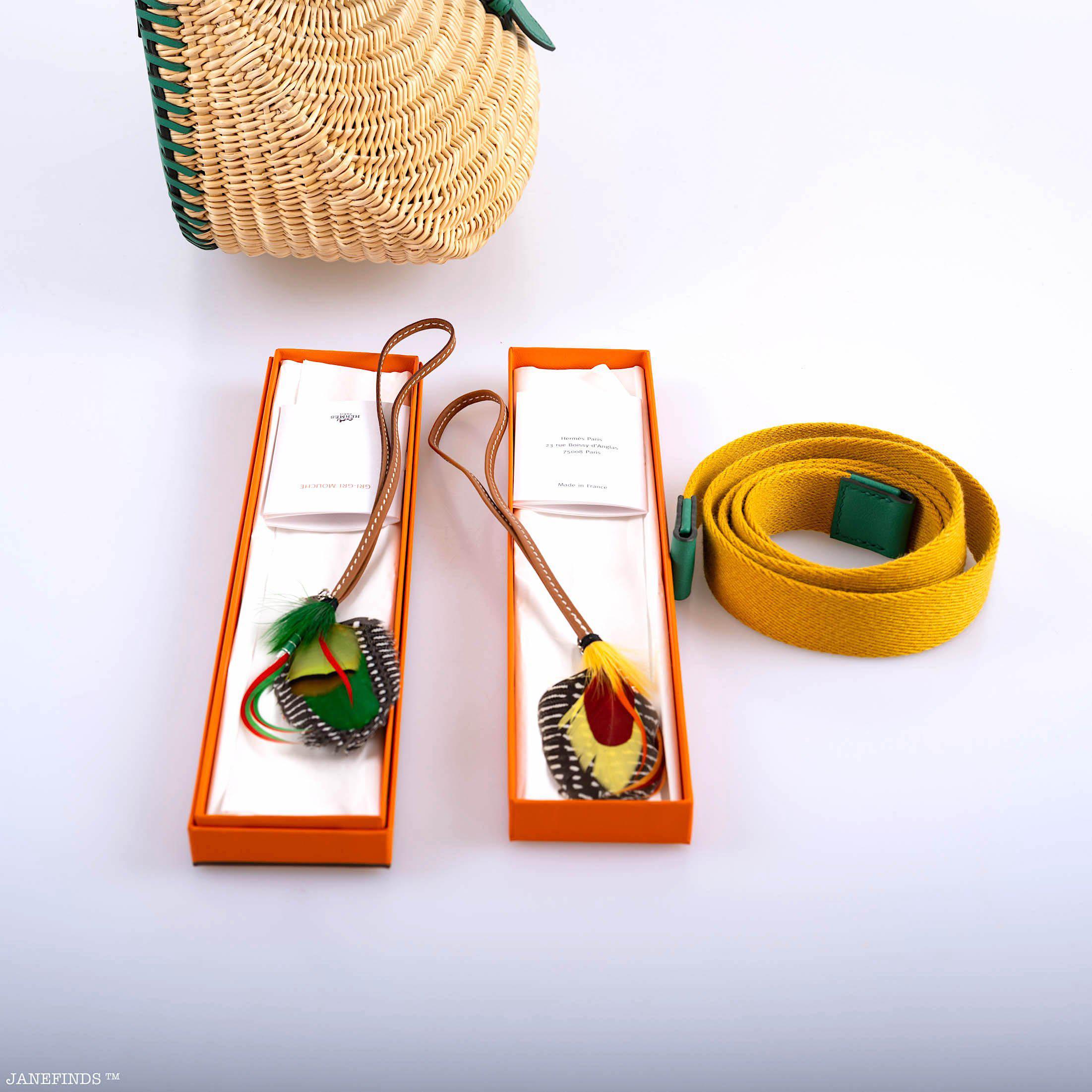 Hermès Picnic Fish Basket Vert Vertigo Swift and Osier Wicker Palladium Hardware