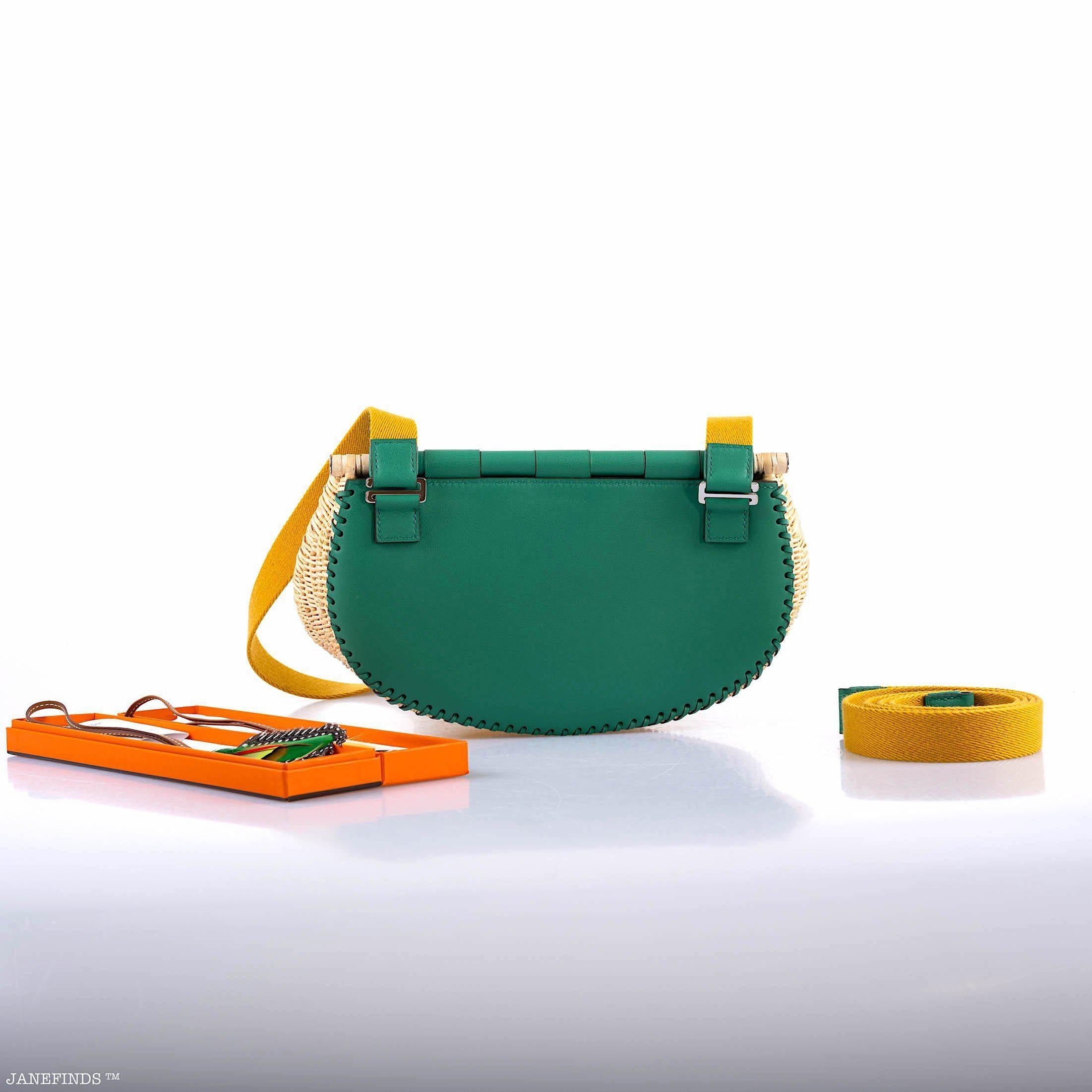 Hermès Picnic Fish Basket Vert Vertigo Swift and Osier Wicker Palladium Hardware