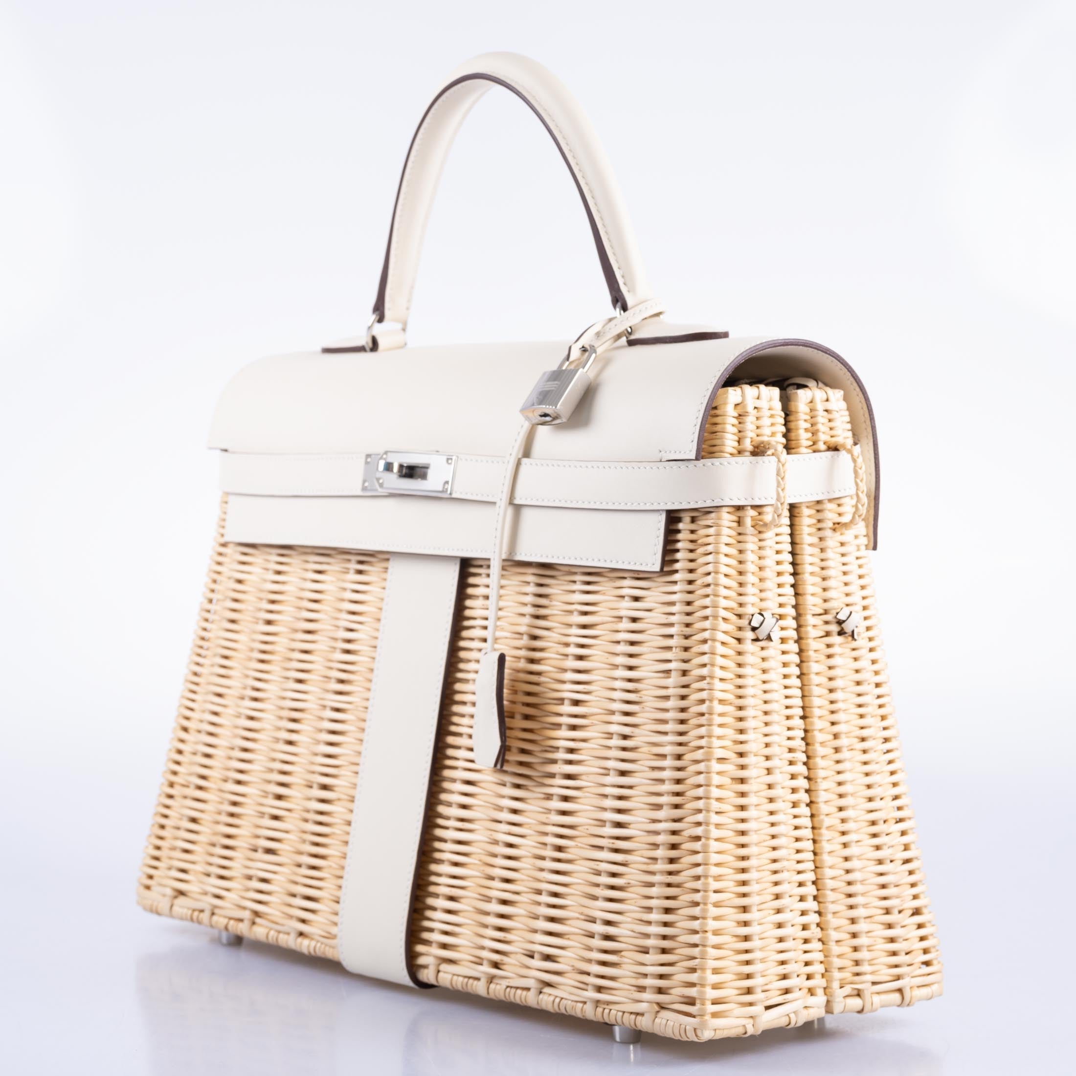Hermès Picnic Kelly 35 Nata Swift and Osier Wicker Palladium Hardware
