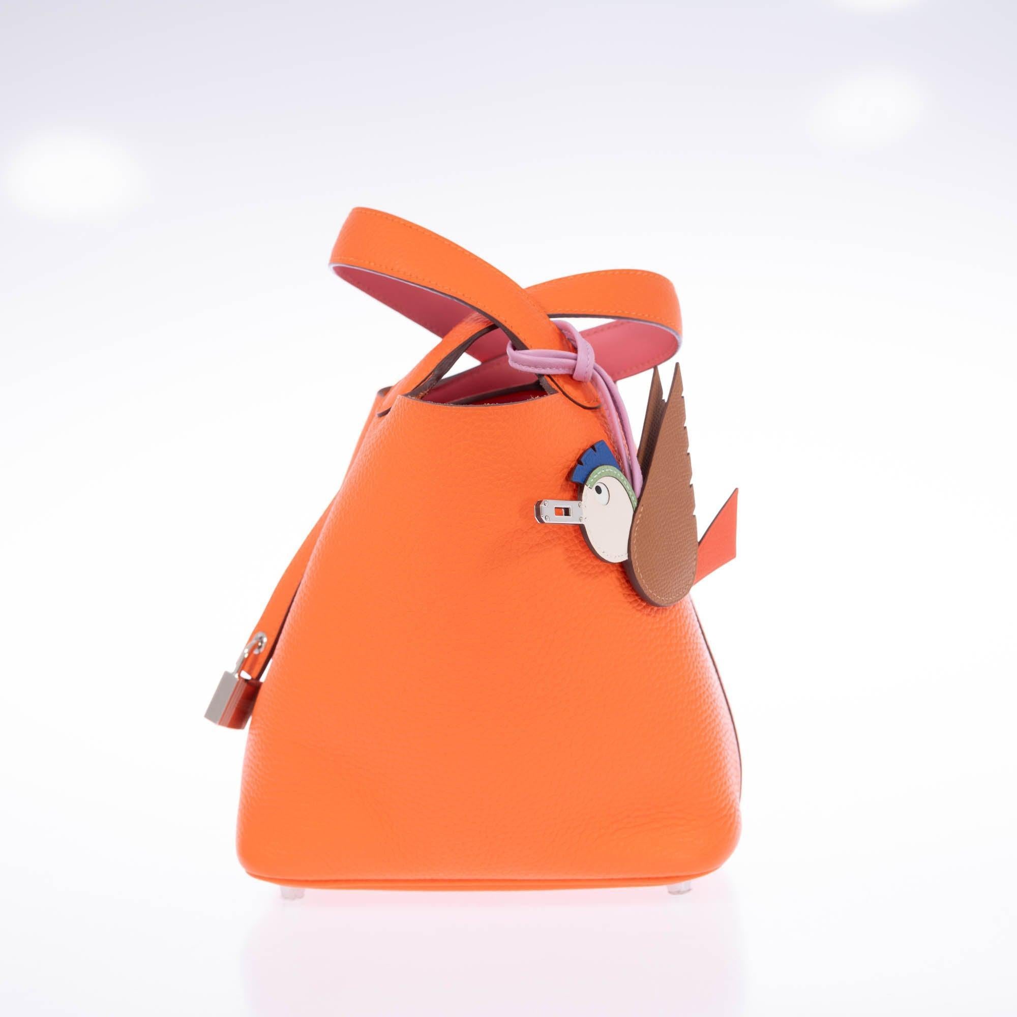 Hermès Picotin Lock Eclat 18 Orange Minium Clemence Rose Azalee Swift Palladium Hardware