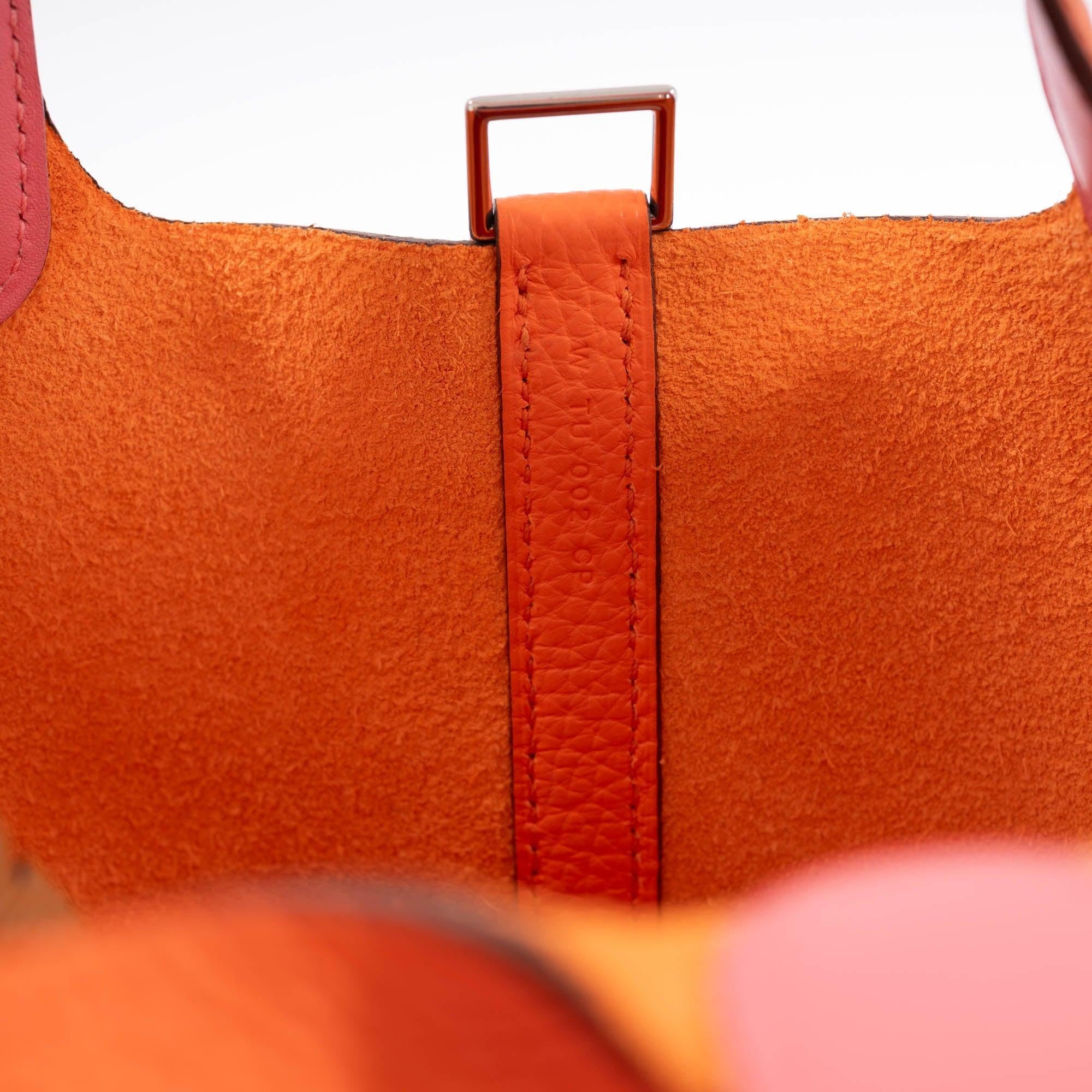 Hermès Picotin Lock Eclat 18 Orange Minium Clemence Rose Azalee Swift Palladium Hardware