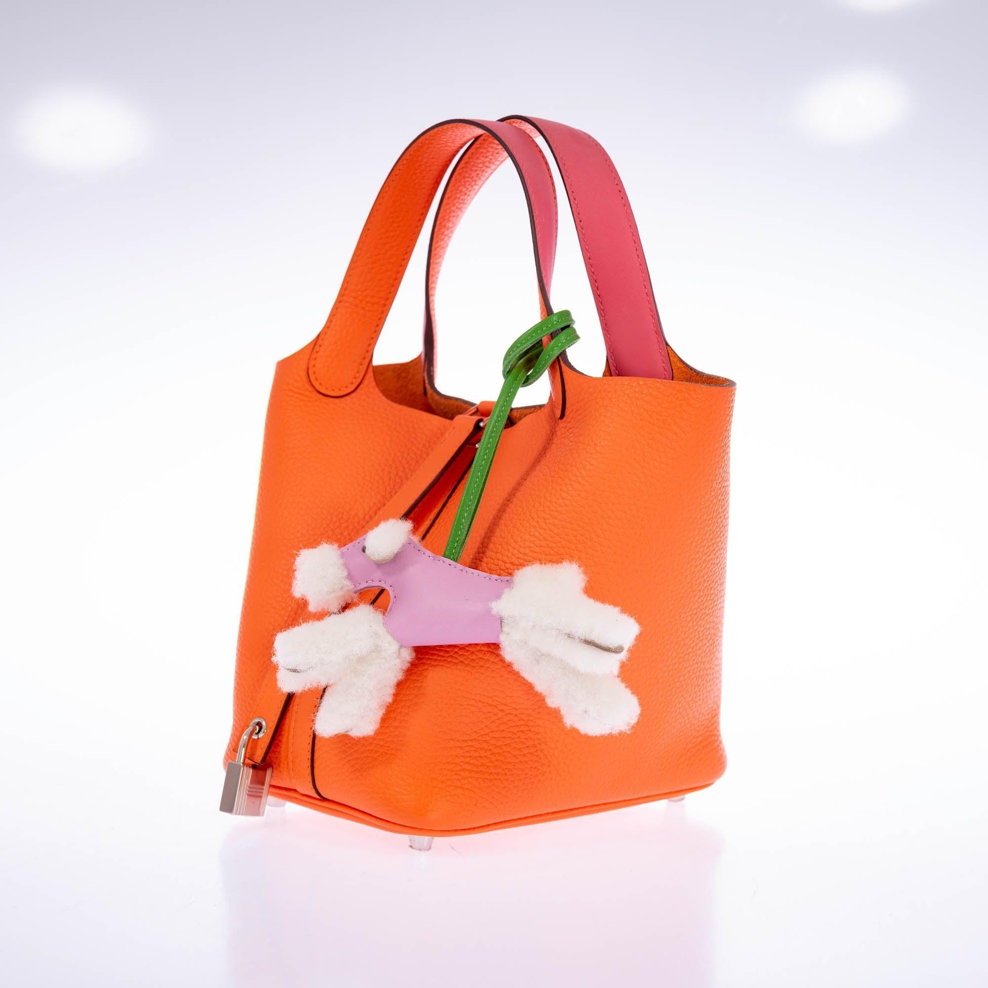 Hermès Picotin Lock Eclat 18 Orange Minium Clemence Rose Azalee Swift Palladium Hardware