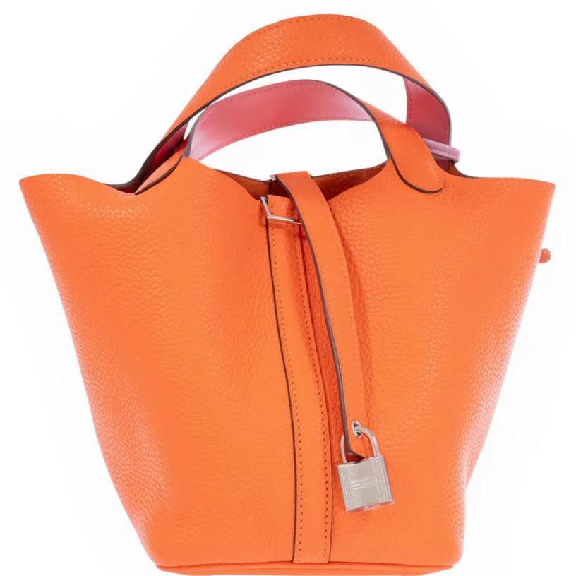 Hermès Picotin Lock Eclat 18 Orange Minium Clemence Rose Azalee Swift Palladium Hardware