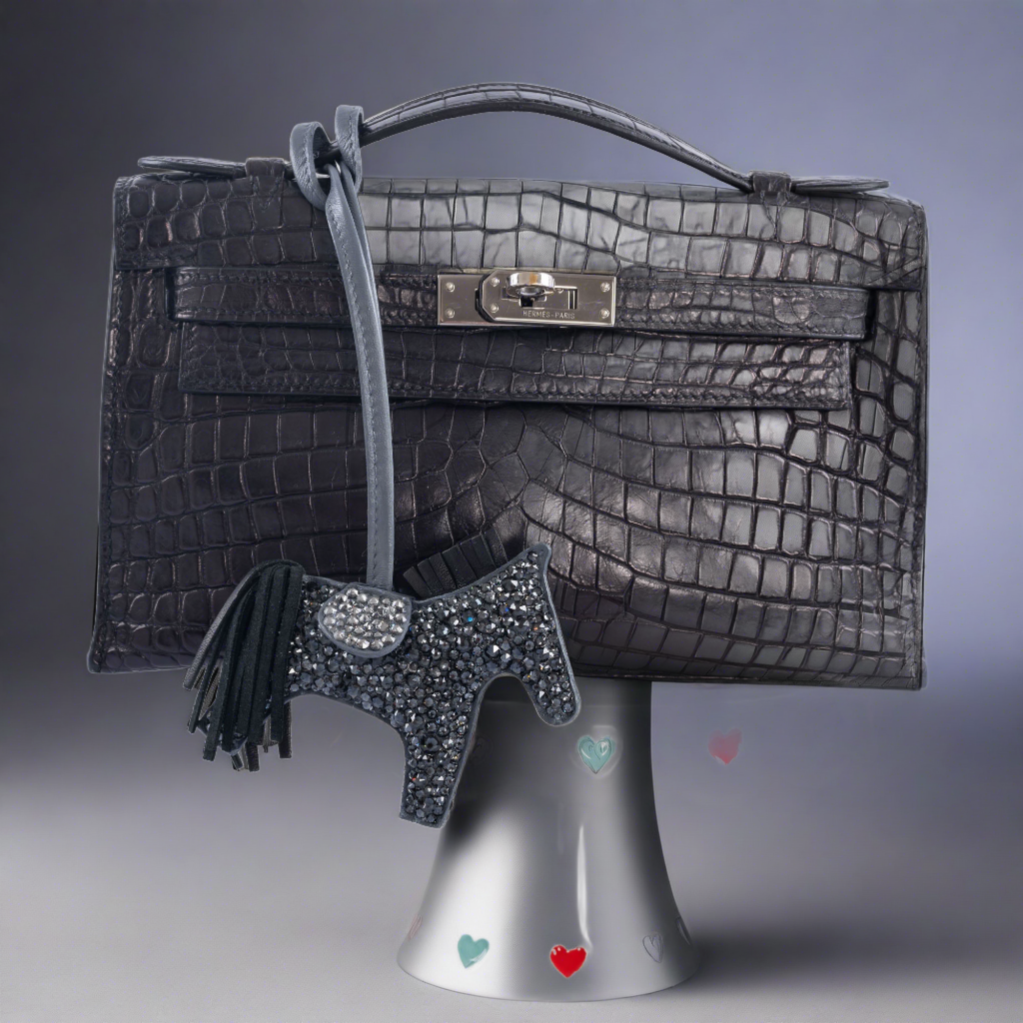 Hermès Rodeo Black Bag Charm Custom Swarovski PM