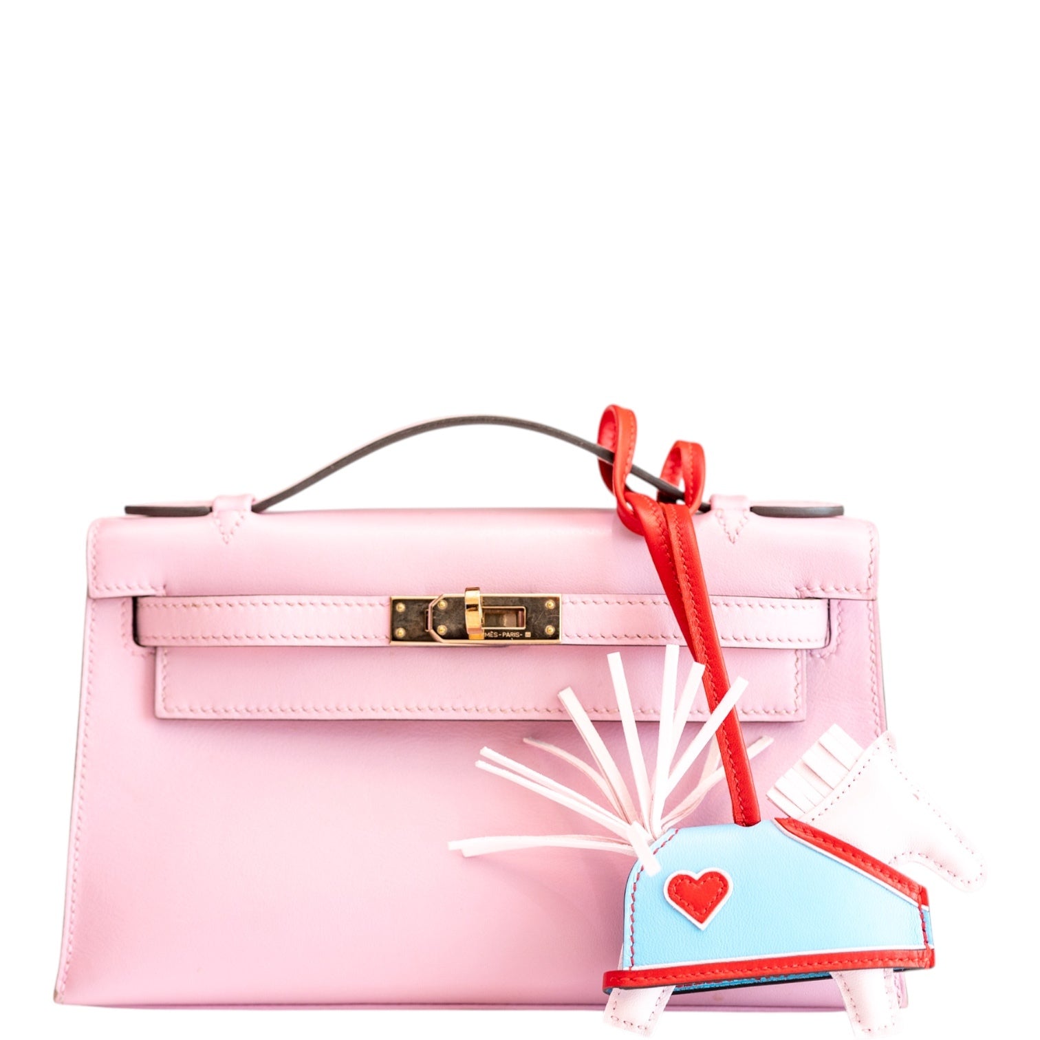 Hermès Rodeo Coeur PM Charm Rose Darling/Rouge Radieux/Celeste Lambskin