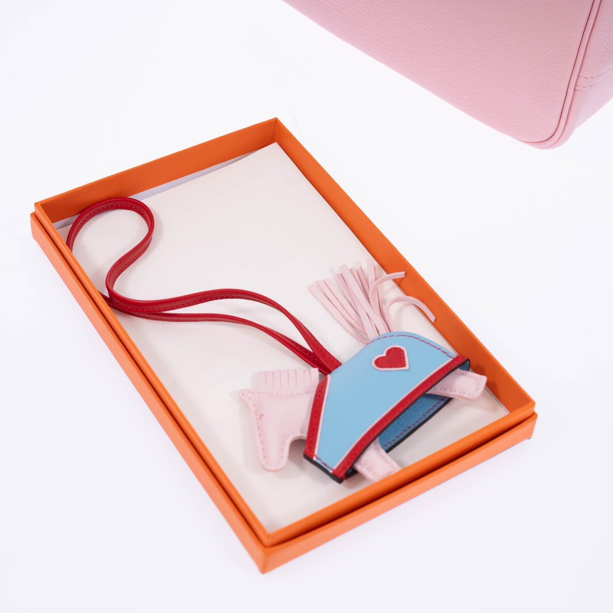 Hermès Rodeo Coeur PM Charm Rose Darling/Rouge Radieux/Celeste Lambskin