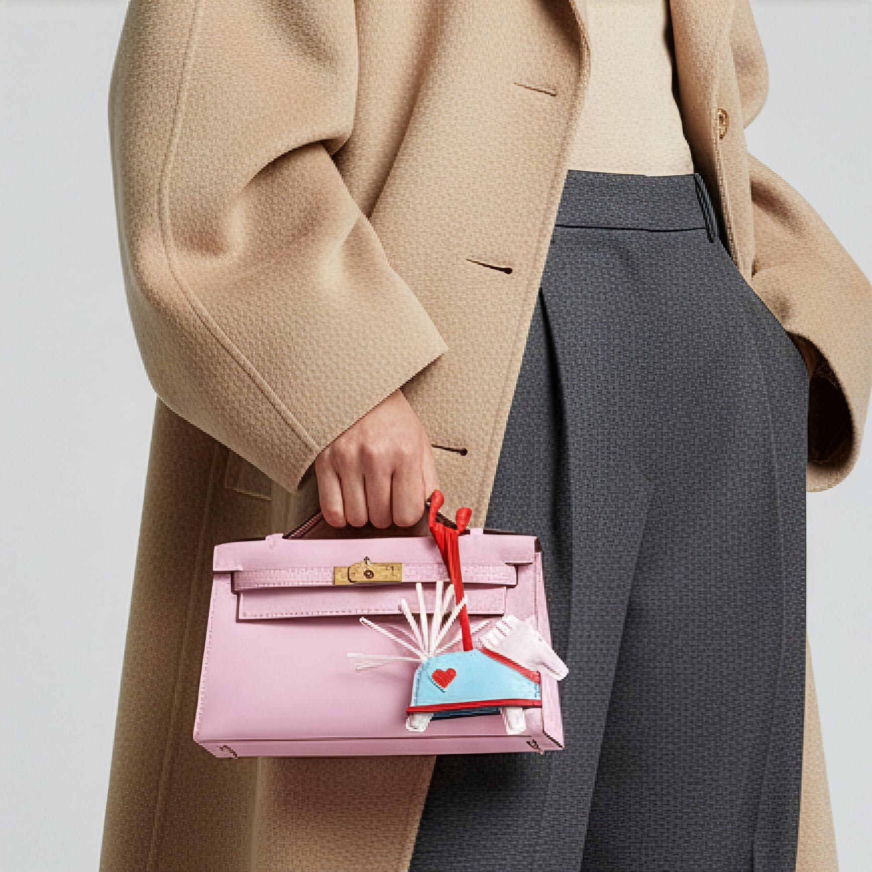 Hermès Rodeo Coeur PM Charm Rose Darling/Rouge Radieux/Celeste Lambskin