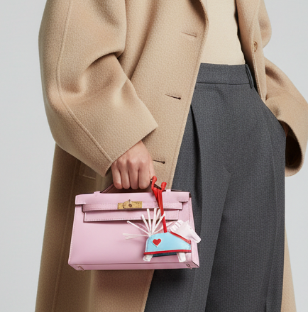 Hermès Rodeo Coeur PM Charm Rose Darling/Rouge Radieux/Celeste Lambskin