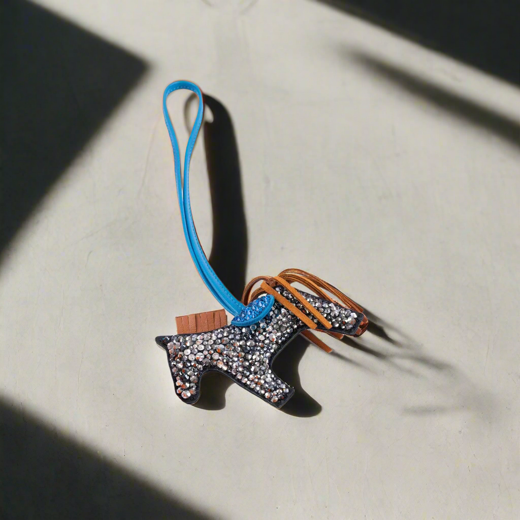 Hermès Rodeo Gold and Blue Aztec Bag Charm Custom Swarovski PM
