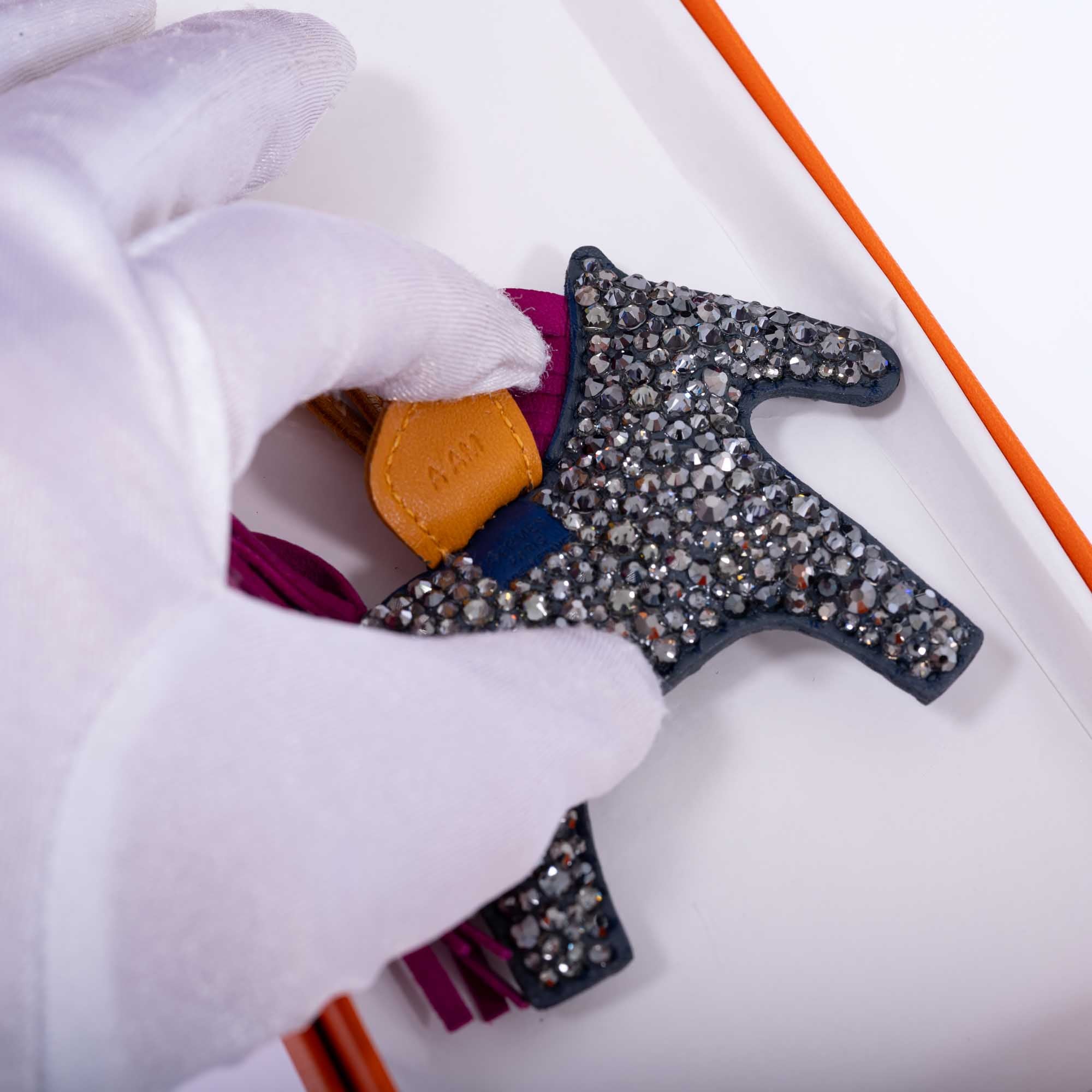 Hermès Rodeo Milo PM Charm JaneFinds Custom Shop Swarovski Crystal Anthracite & Magenta