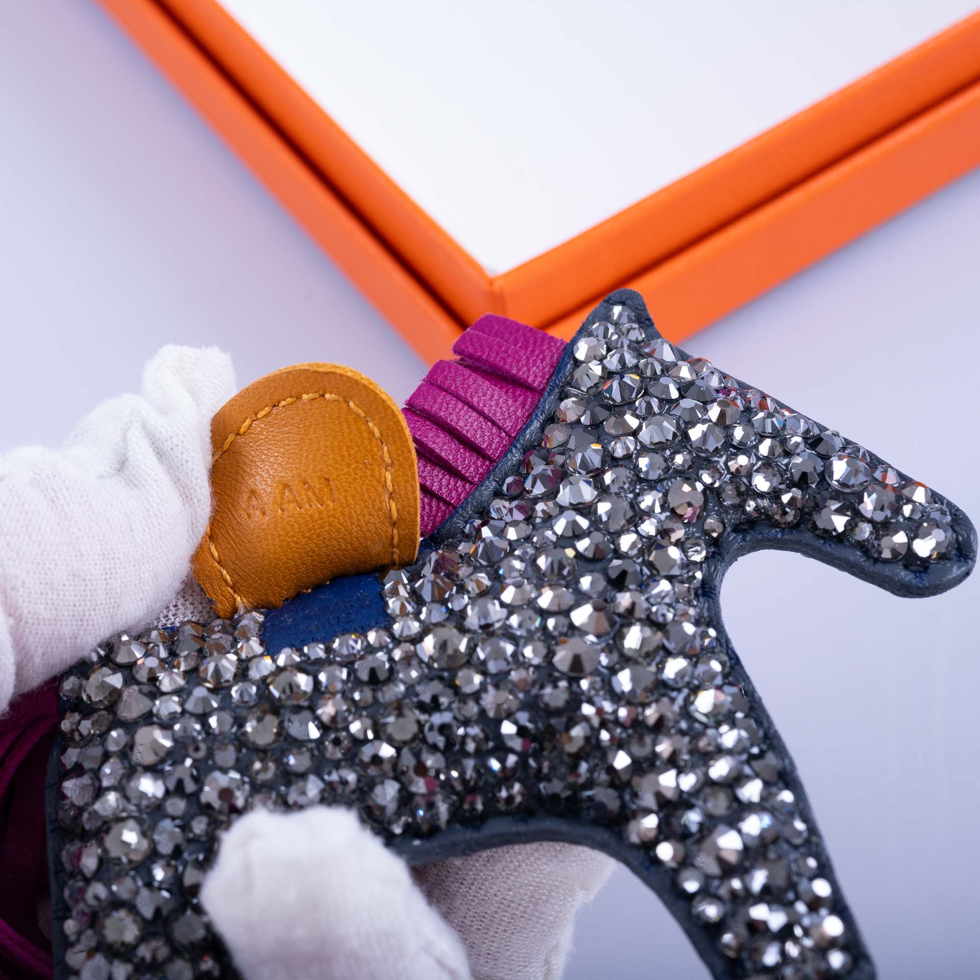 Hermès Rodeo Milo PM Charm JaneFinds Custom Shop Swarovski Crystal Anthracite & Magenta