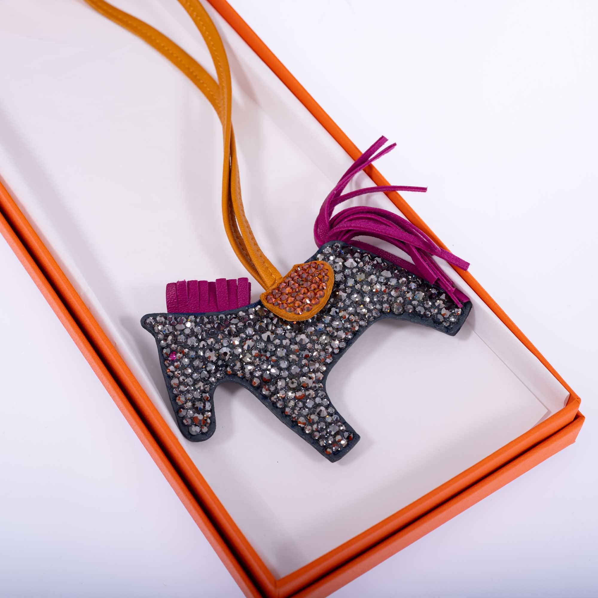 Hermès Rodeo Milo PM Charm JaneFinds Custom Shop Swarovski Crystal Anthracite & Magenta
