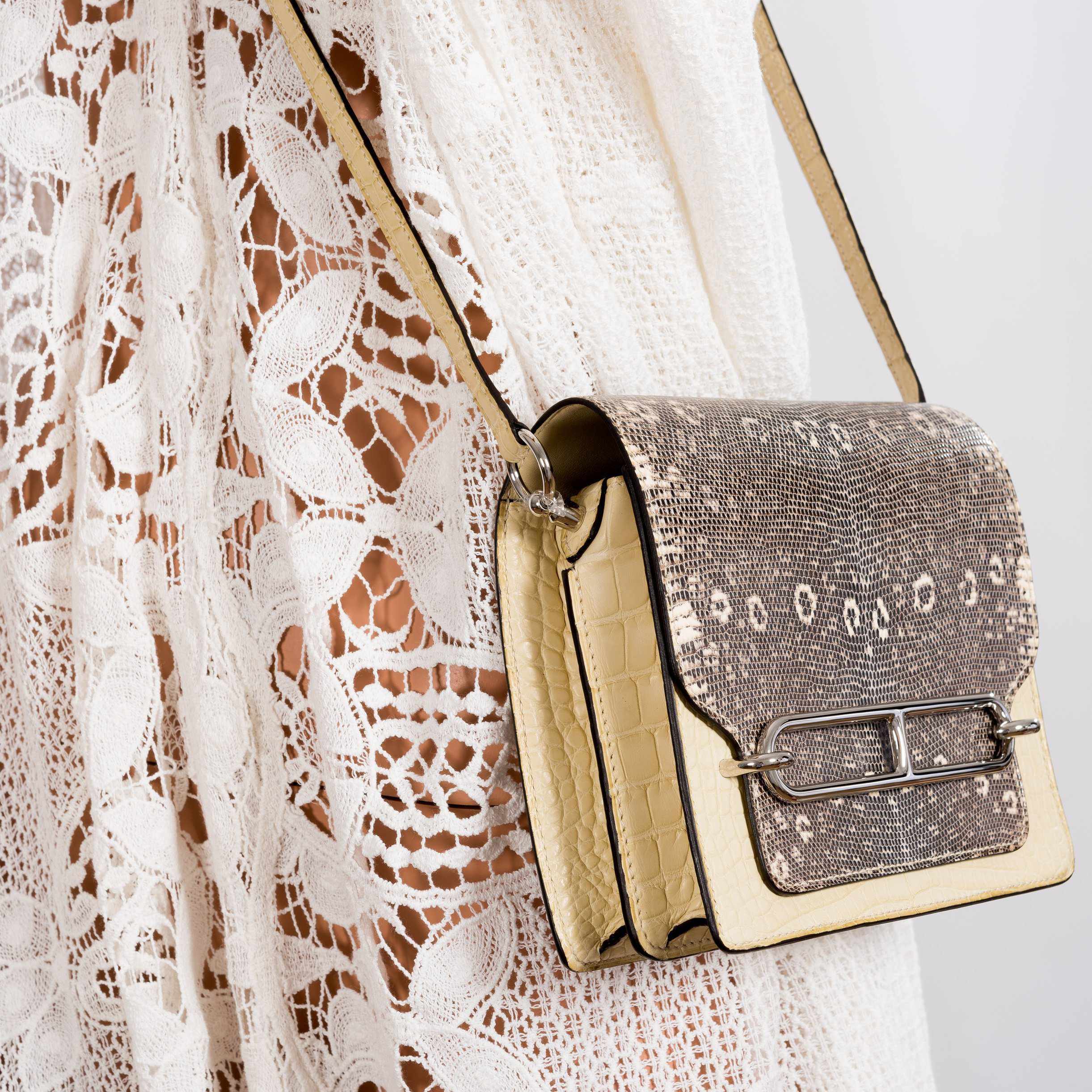 Hermès Roulis Mini Ombre Vanille Lazard Natura Alligator Missi Mat Palladium Hardware