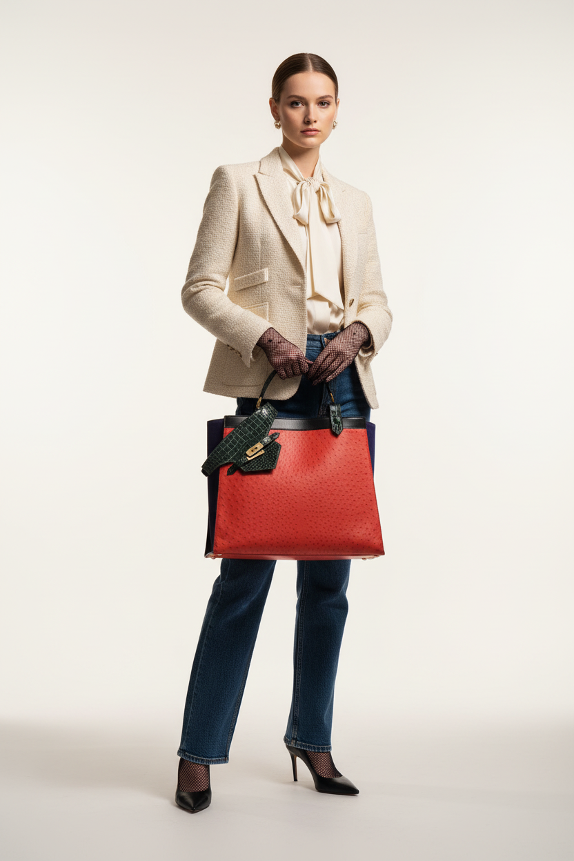 Hermès Sac Himalaya Symbiose Rouge Vif Ostrich, Doblis Suede, Box, and Porosus Crocodile Gold Hardware