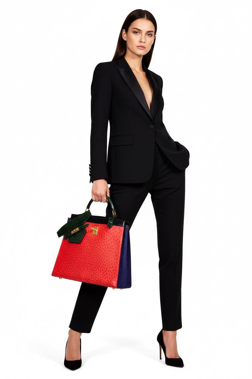 Hermès Sac Himalaya Symbiose Rouge Vif Ostrich, Doblis Suede, Box, and Porosus Crocodile Gold Hardware