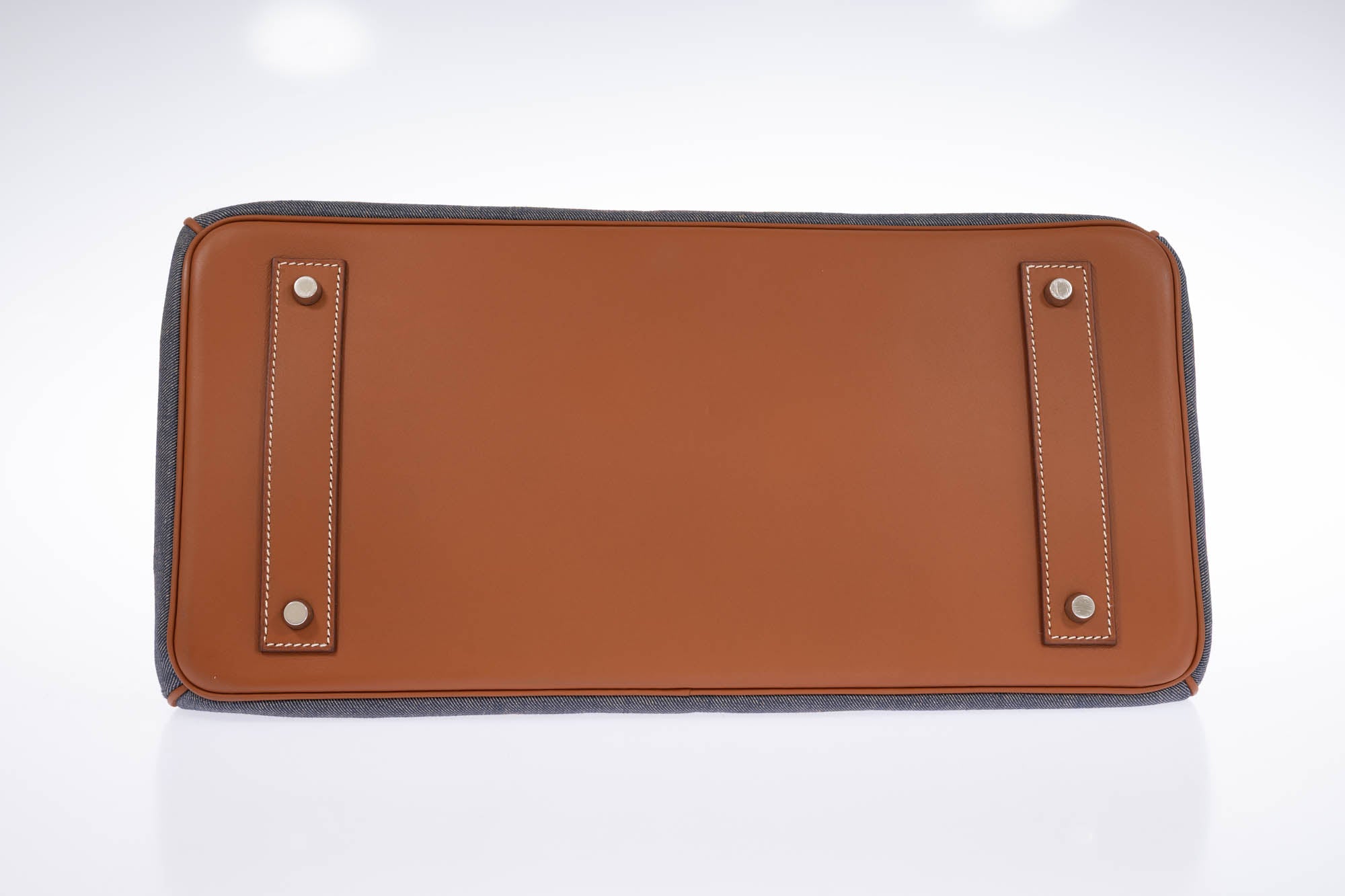 Hermès Shoulder Birkin 42 JPG Fauve Barenia and Dark Blue Denim Palladium Hardware