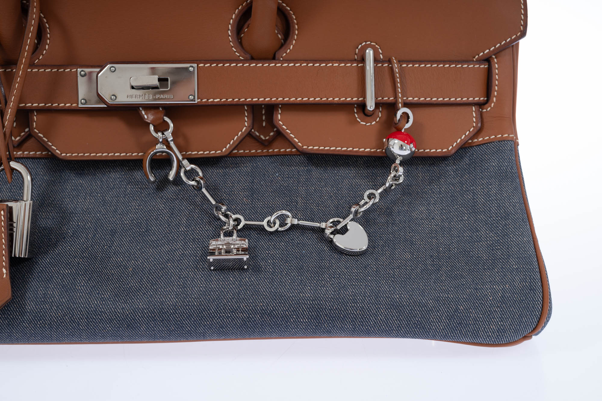 Hermès Shoulder Birkin 42 JPG Fauve Barenia and Dark Blue Denim Palladium Hardware