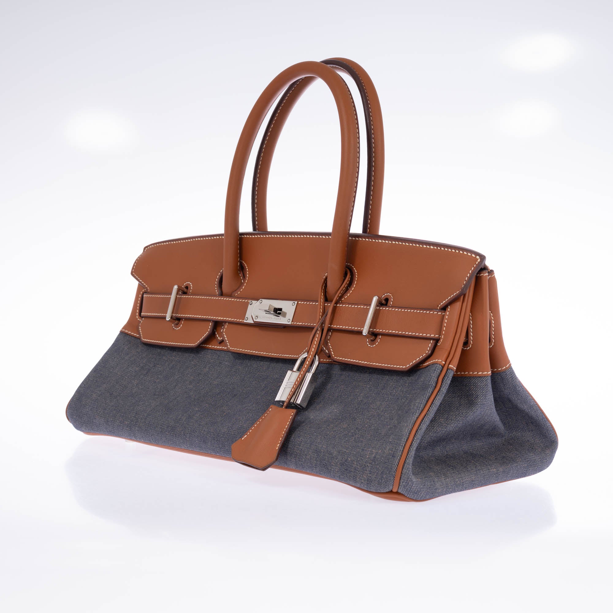 Hermès Shoulder Birkin 42 JPG Fauve Barenia and Dark Blue Denim Palladium Hardware