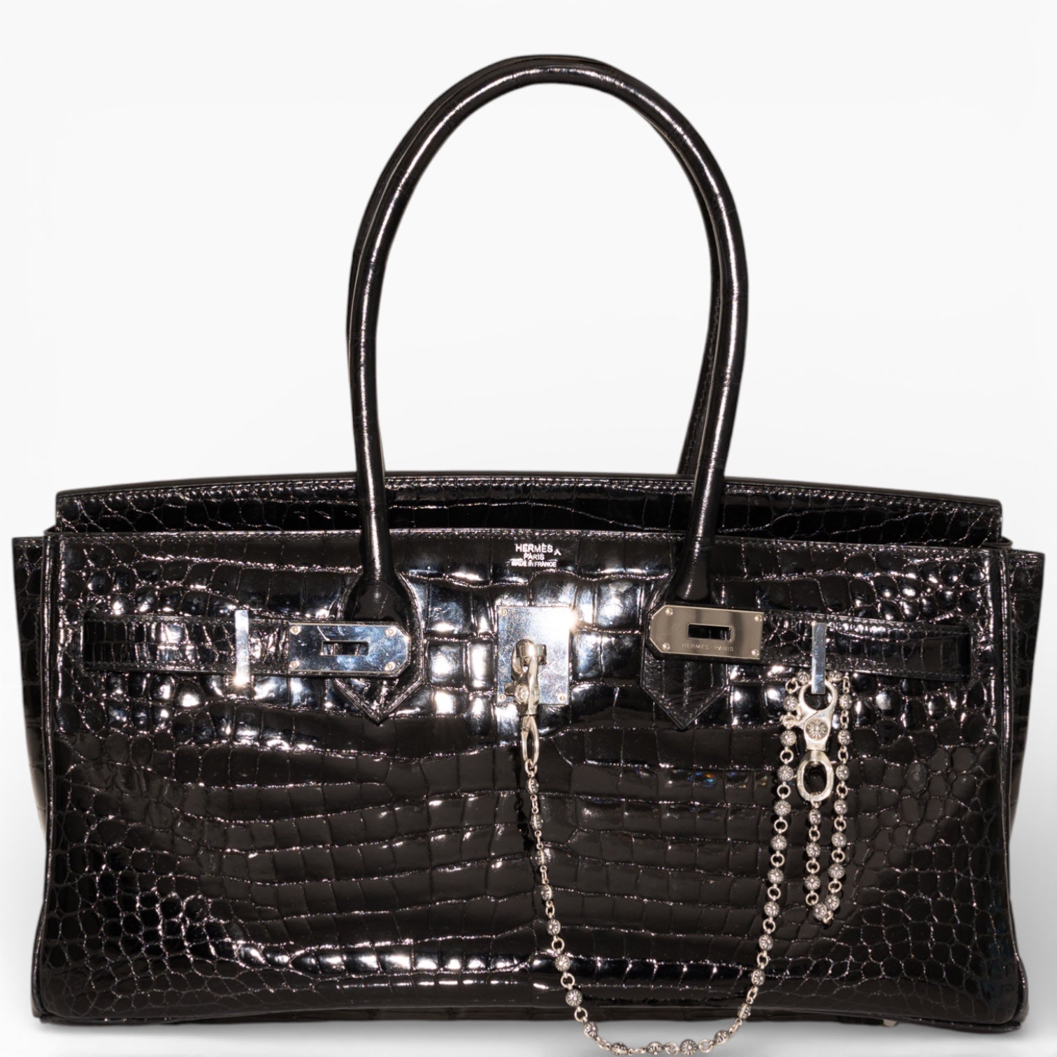 Hermès Shoulder Birkin 42 JPG II Shiny Black Porosus Crocodile Palladium Hardware